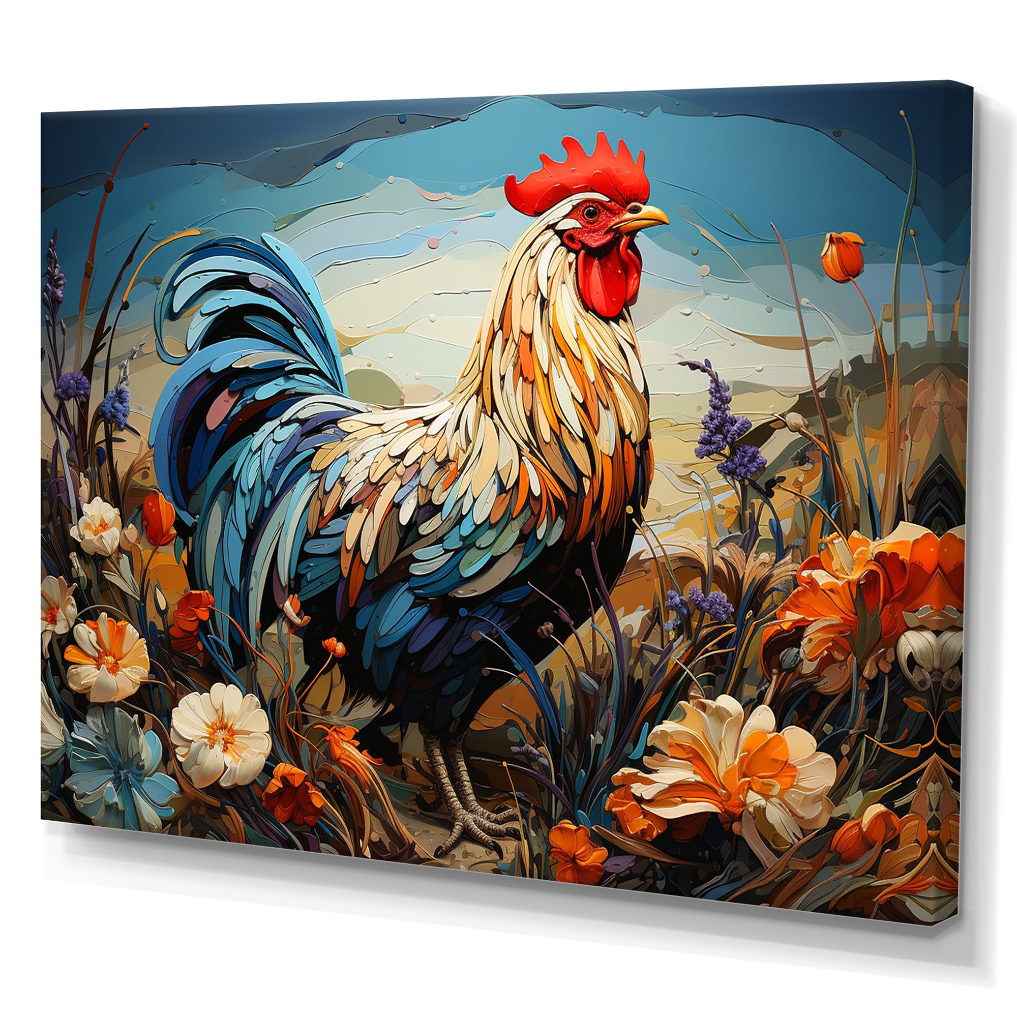 Rooster floral farm meadow - Rooster Wall Decor