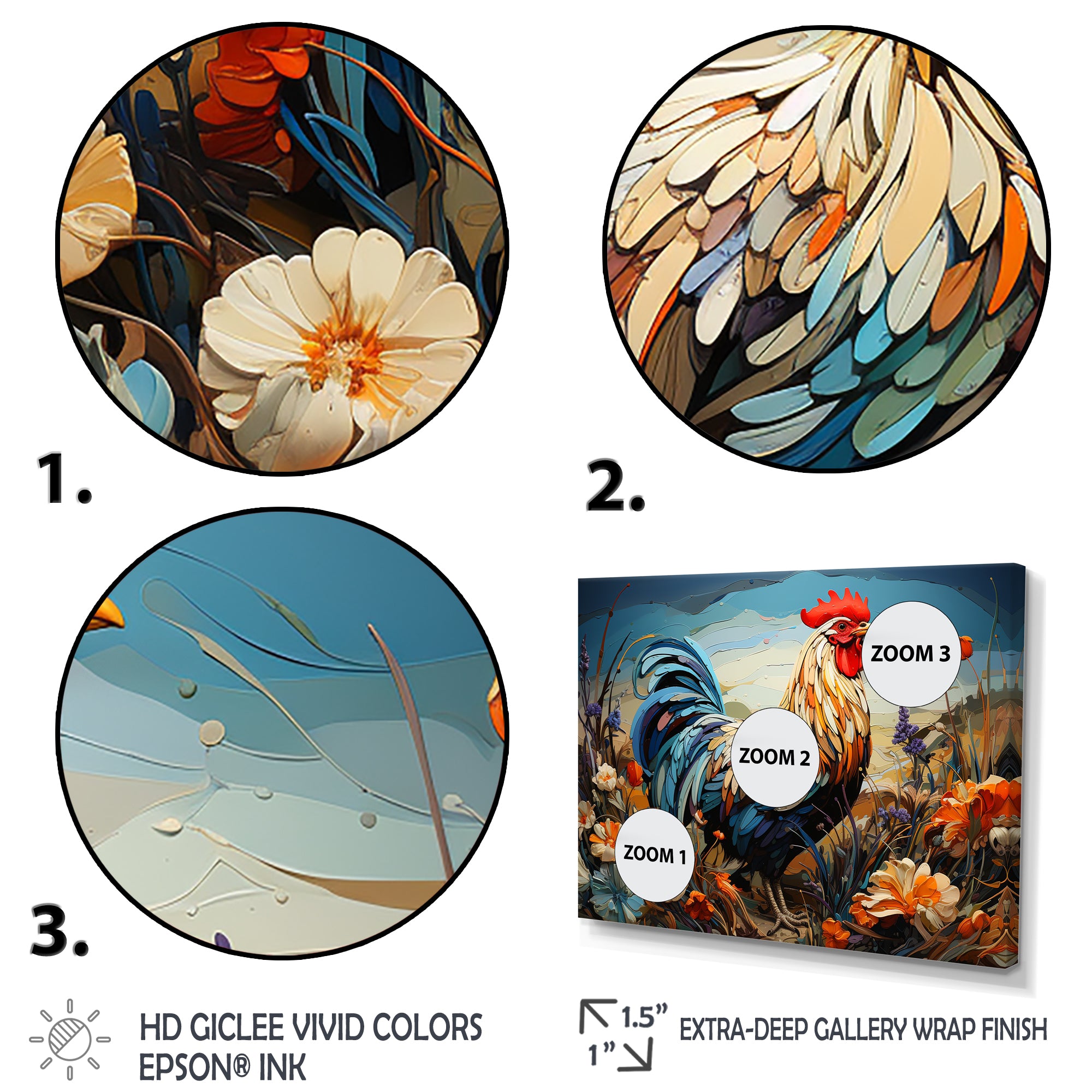 Rooster floral farm meadow - Rooster Wall Decor