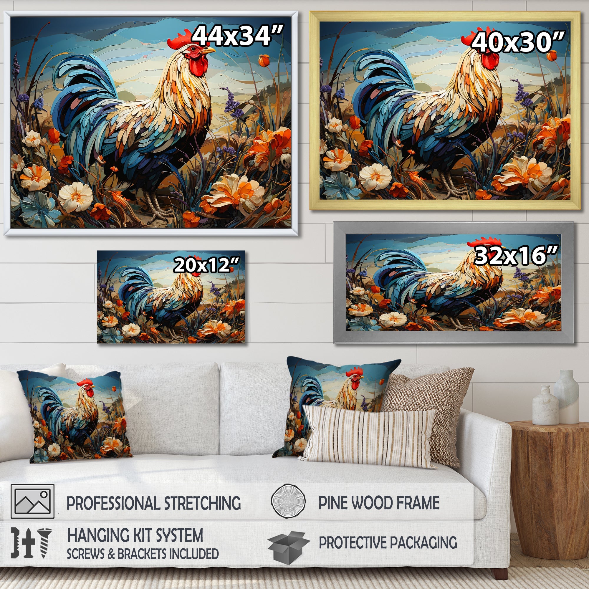 Rooster floral farm meadow - Rooster Wall Decor