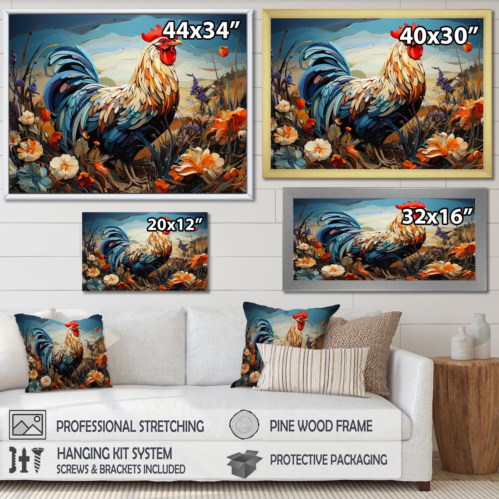 Rooster floral farm meadow - Rooster Wall Decor