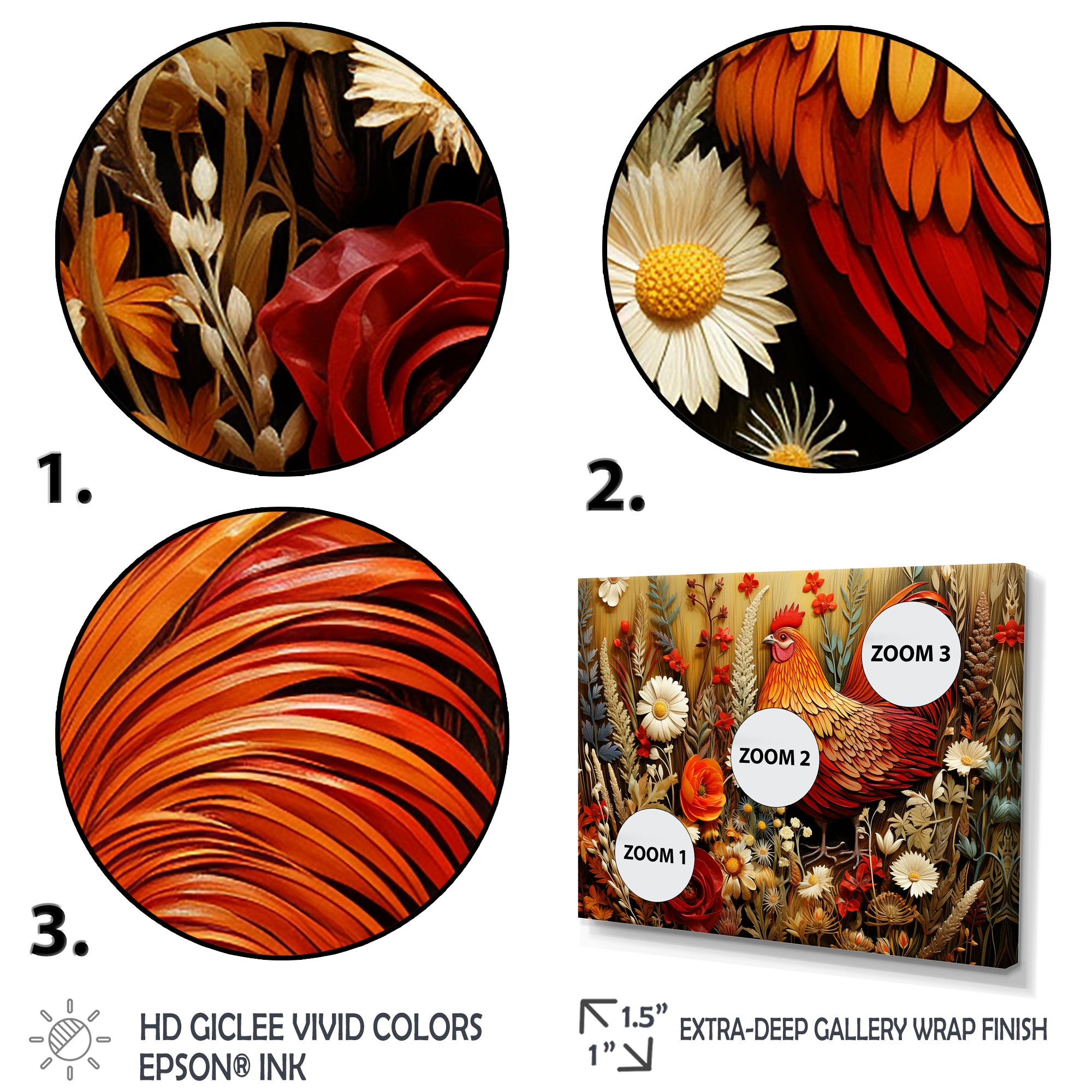 Country Quill floral Rooster - Red Chicken Wall Art