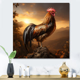 Chicken Rooster of the Dusk - Chicken Large Canvas Wall Art