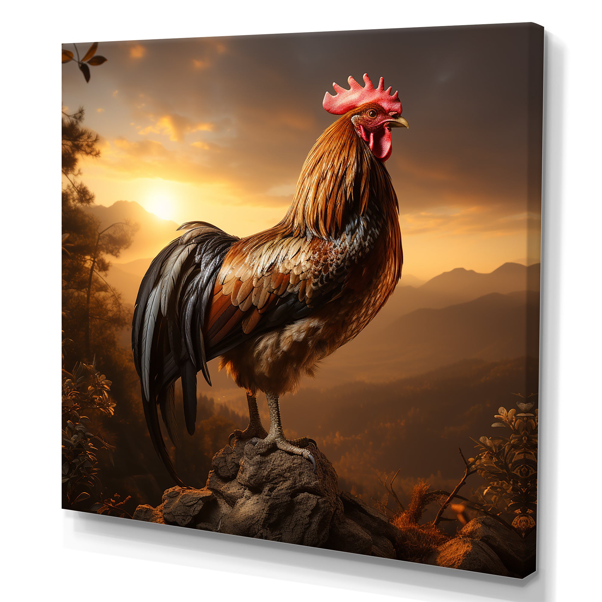 Chicken Rooster of the Dusk - Chicken Large Canvas Wall Art