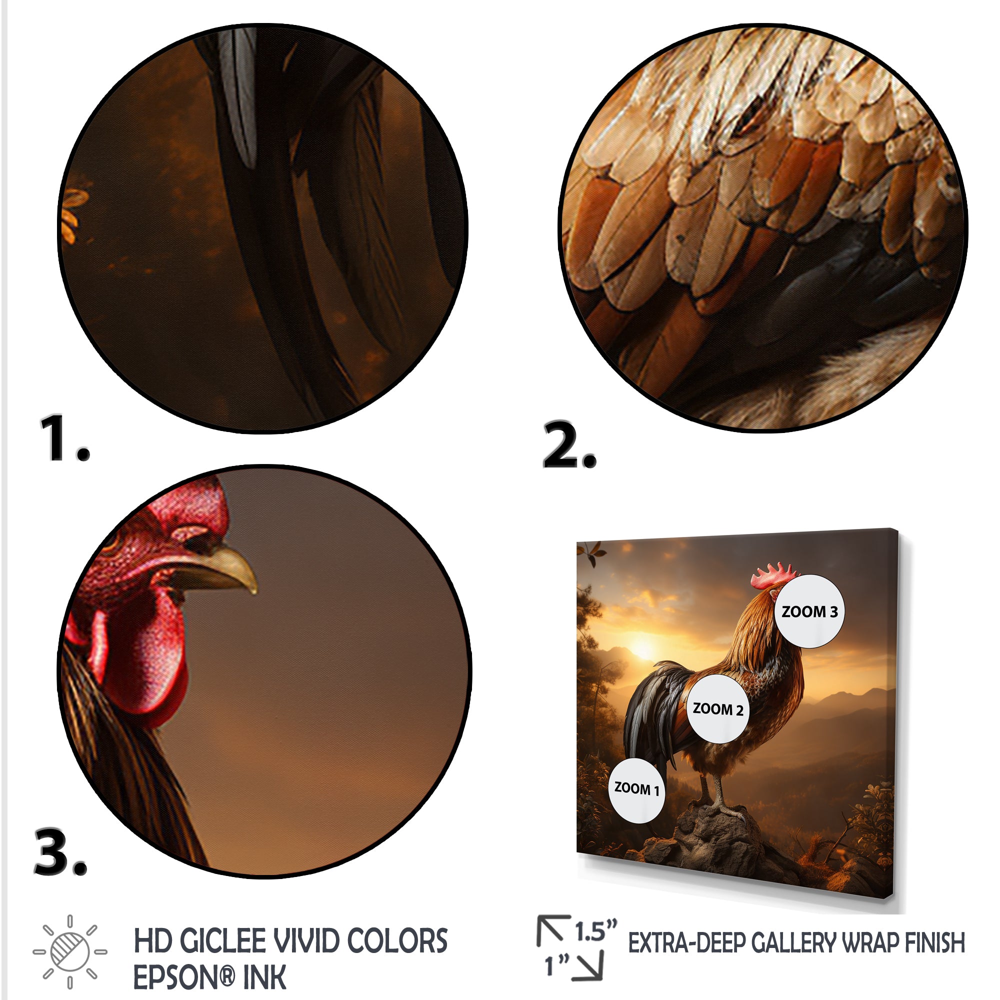 Chicken Rooster of the Dusk - Chicken Large Canvas Wall Art