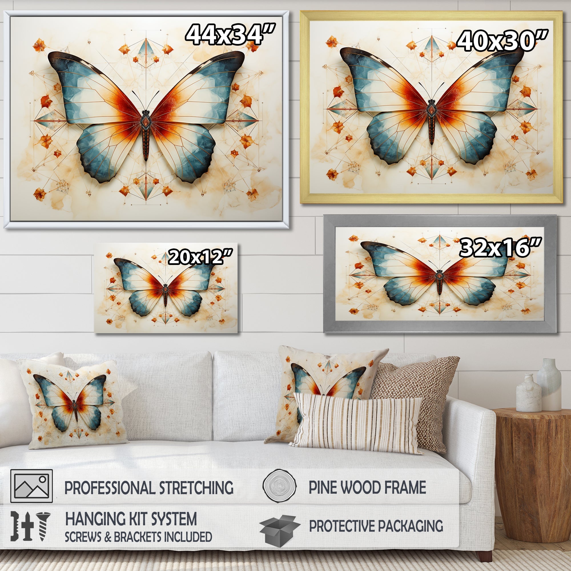 Orange and blue Butterfly pattern - Butterfly Bedroom Wall Art
