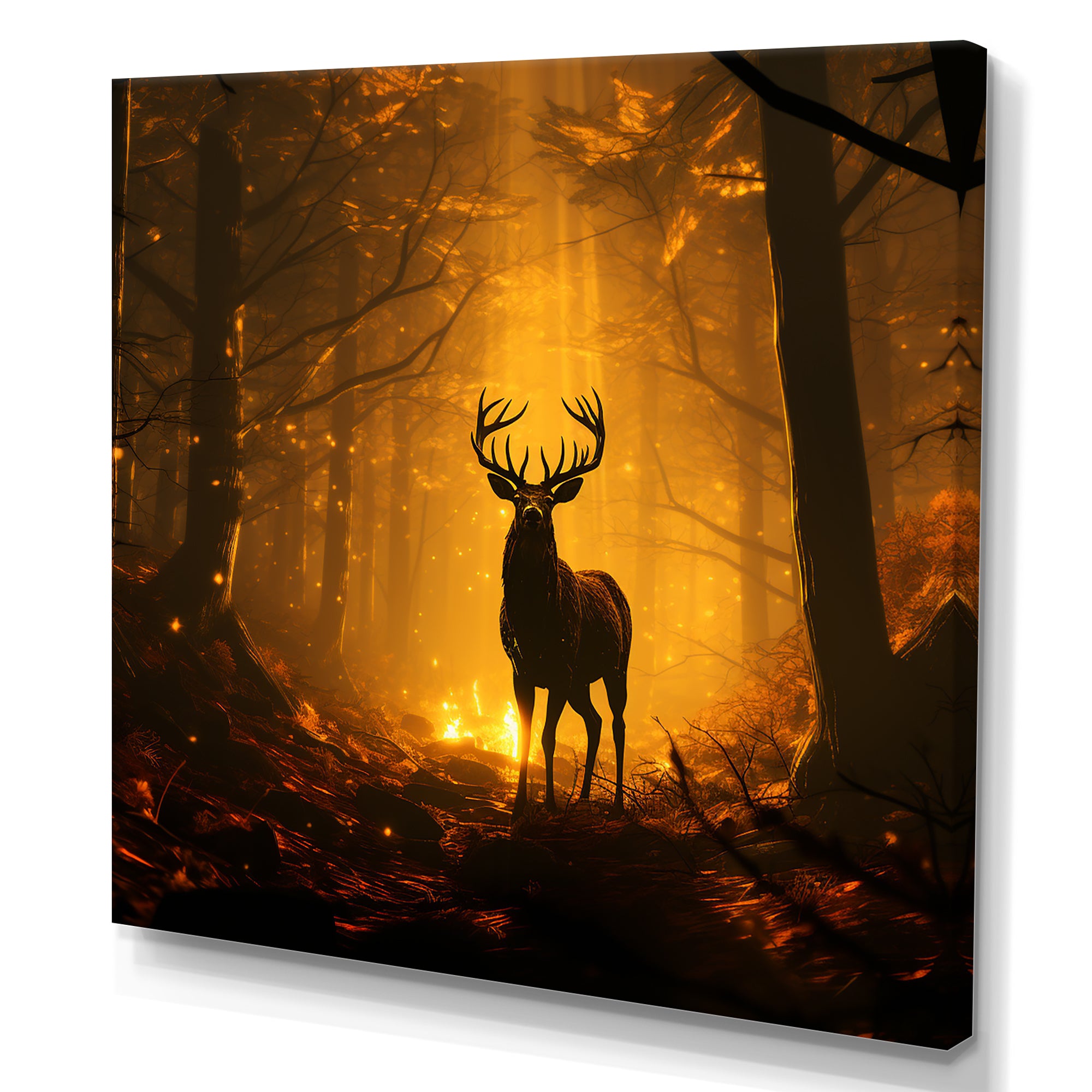 Brown Majestic Forest Deer - Deer Living Room Wall Art
