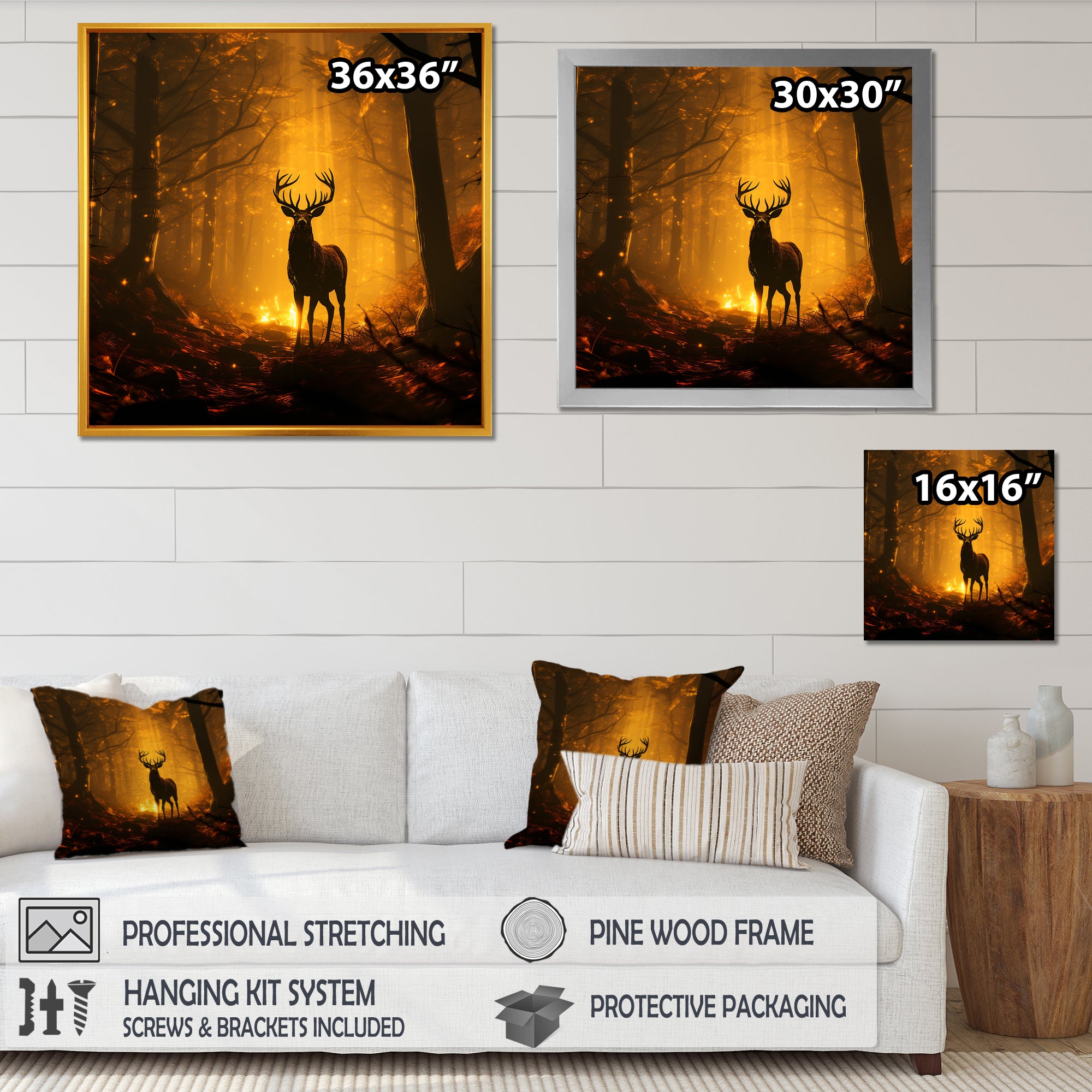 Brown Majestic Forest Deer - Deer Living Room Wall Art