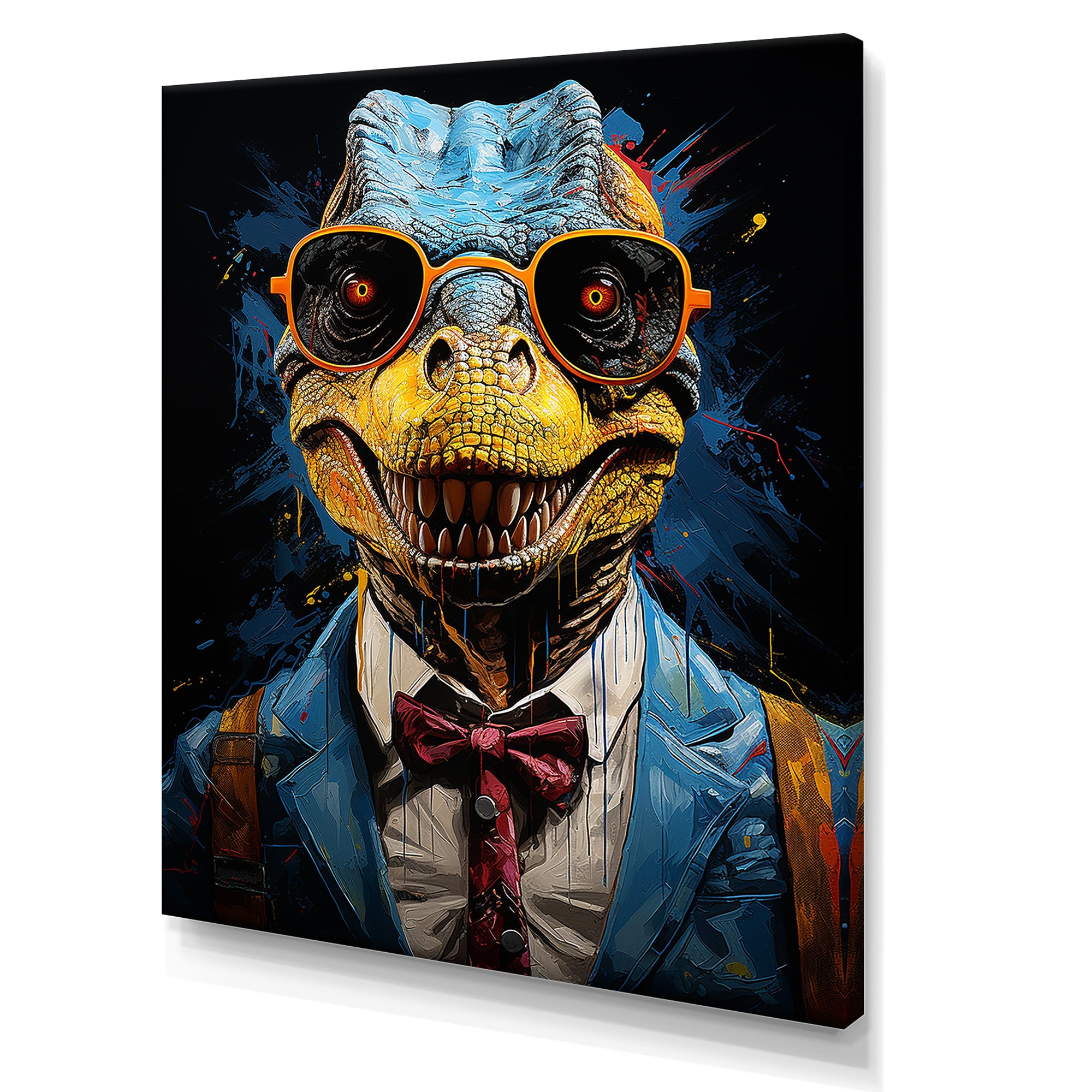 Classical Dino Grace in suit - Dinosaur Large Canvas Wall Art