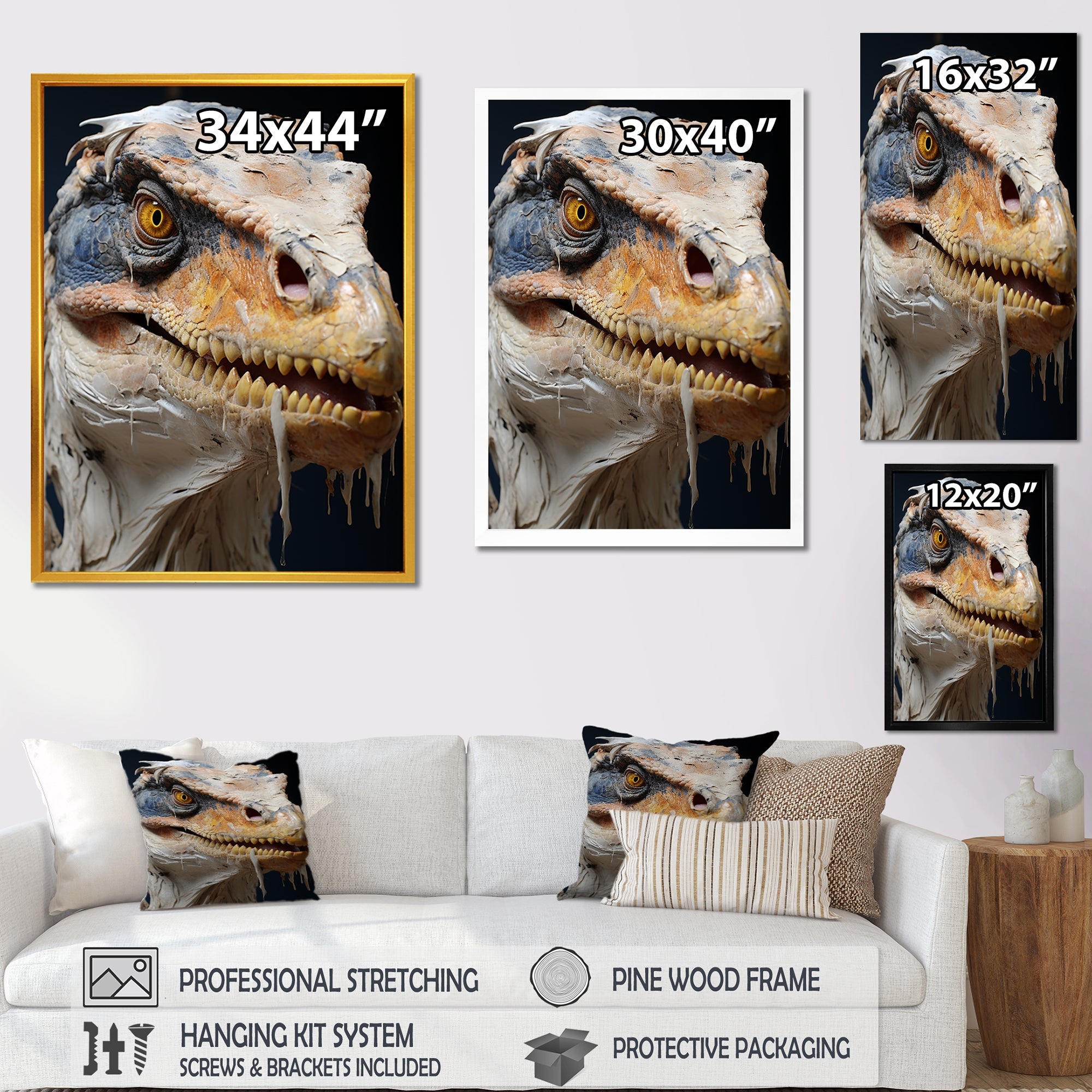 Grey Velociraptor in jungle - Dinosaur Canvas Wall Art