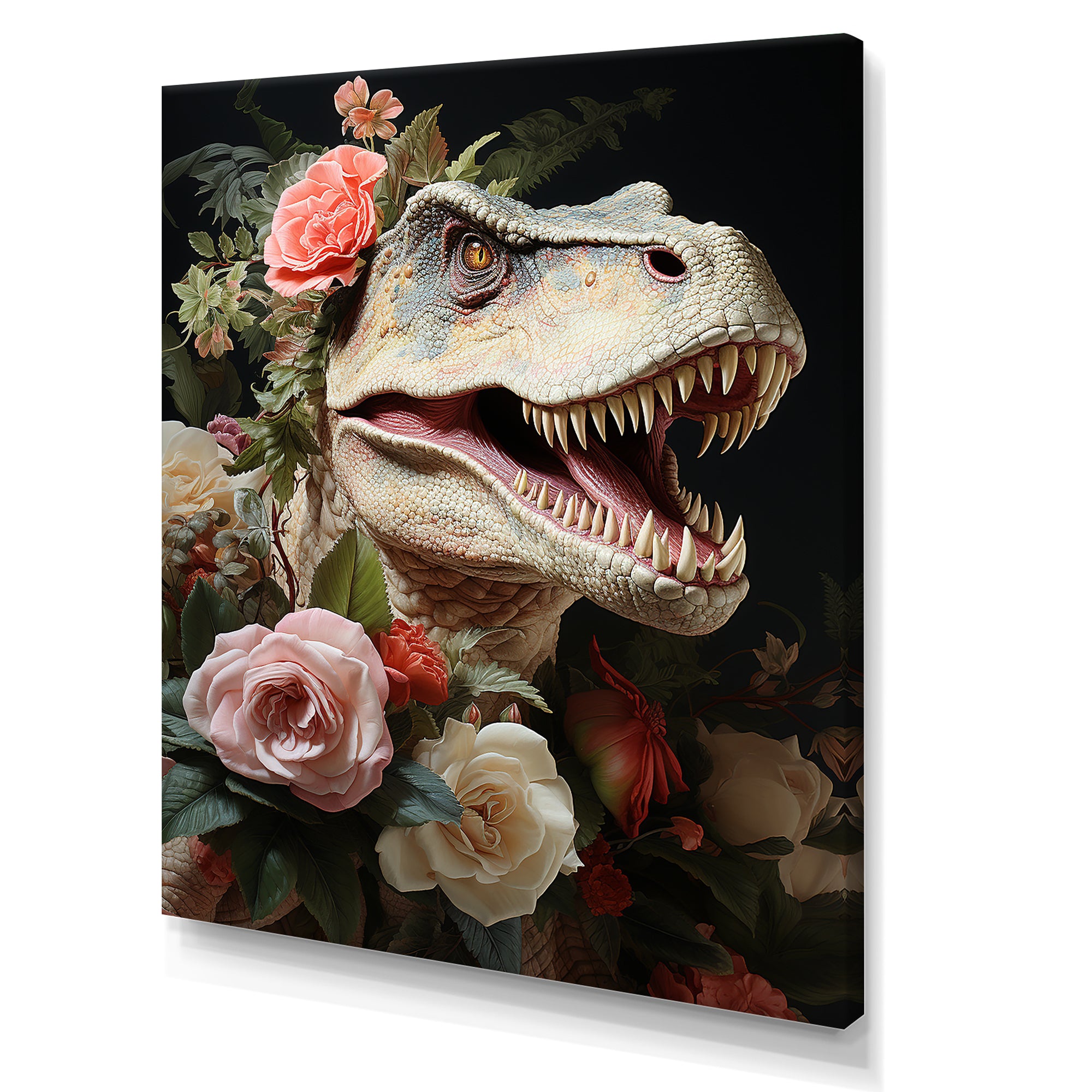 Floral Velociraptor jungle portrait - Dinosaur Wall Decor