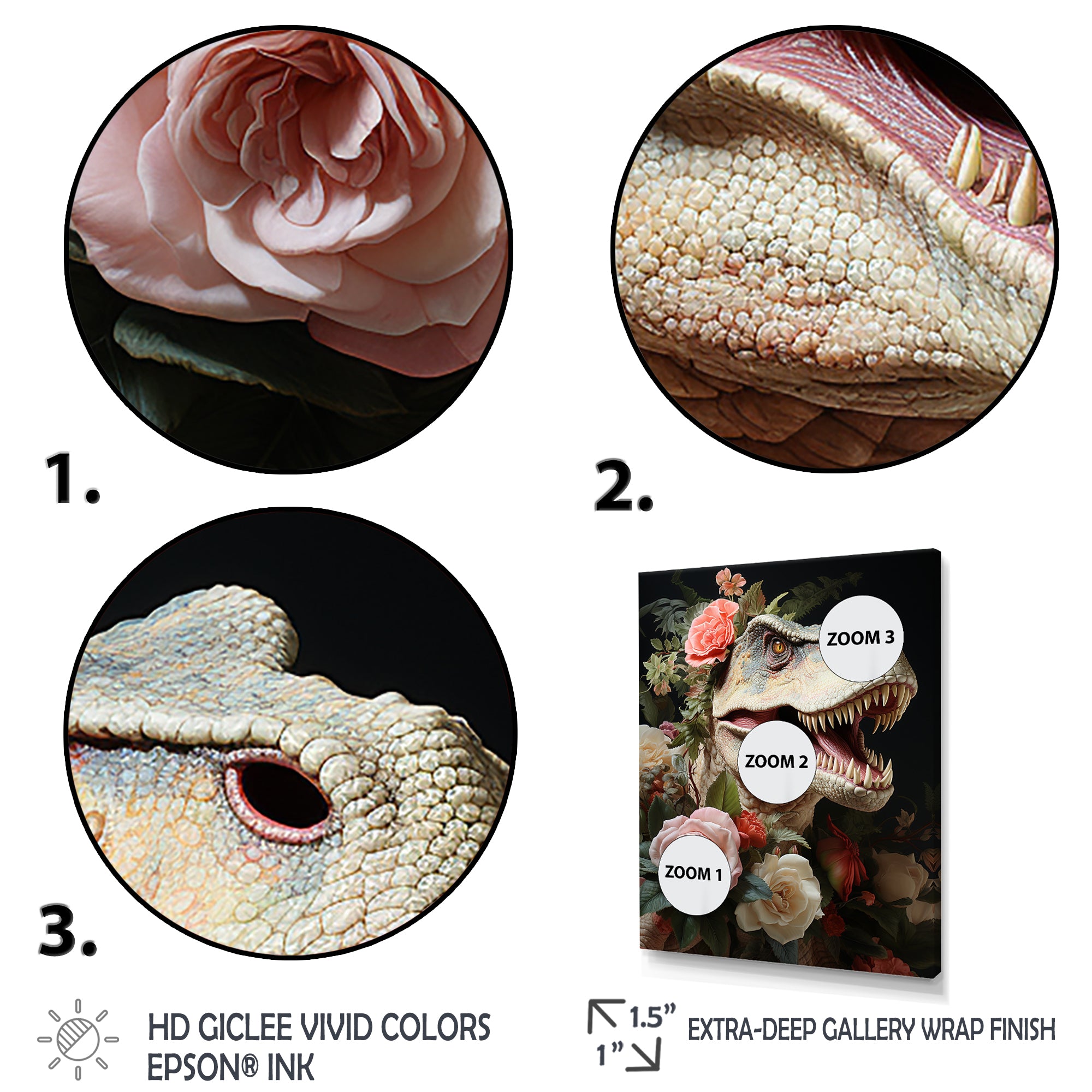Floral Velociraptor jungle portrait - Dinosaur Wall Decor