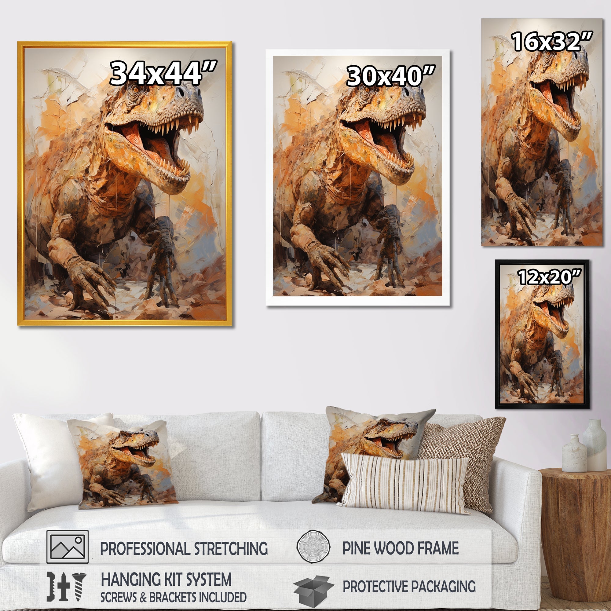 Brown and grey Raptor dino - Brown Dinosaur Wall Art