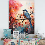 Pink Enchanted floral Botanicals with Eastern blue bird - Bird Floral Home Decor Art