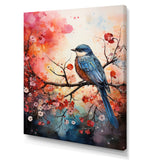 Pink Enchanted floral Botanicals with Eastern blue bird - Bird Floral Home Decor Art