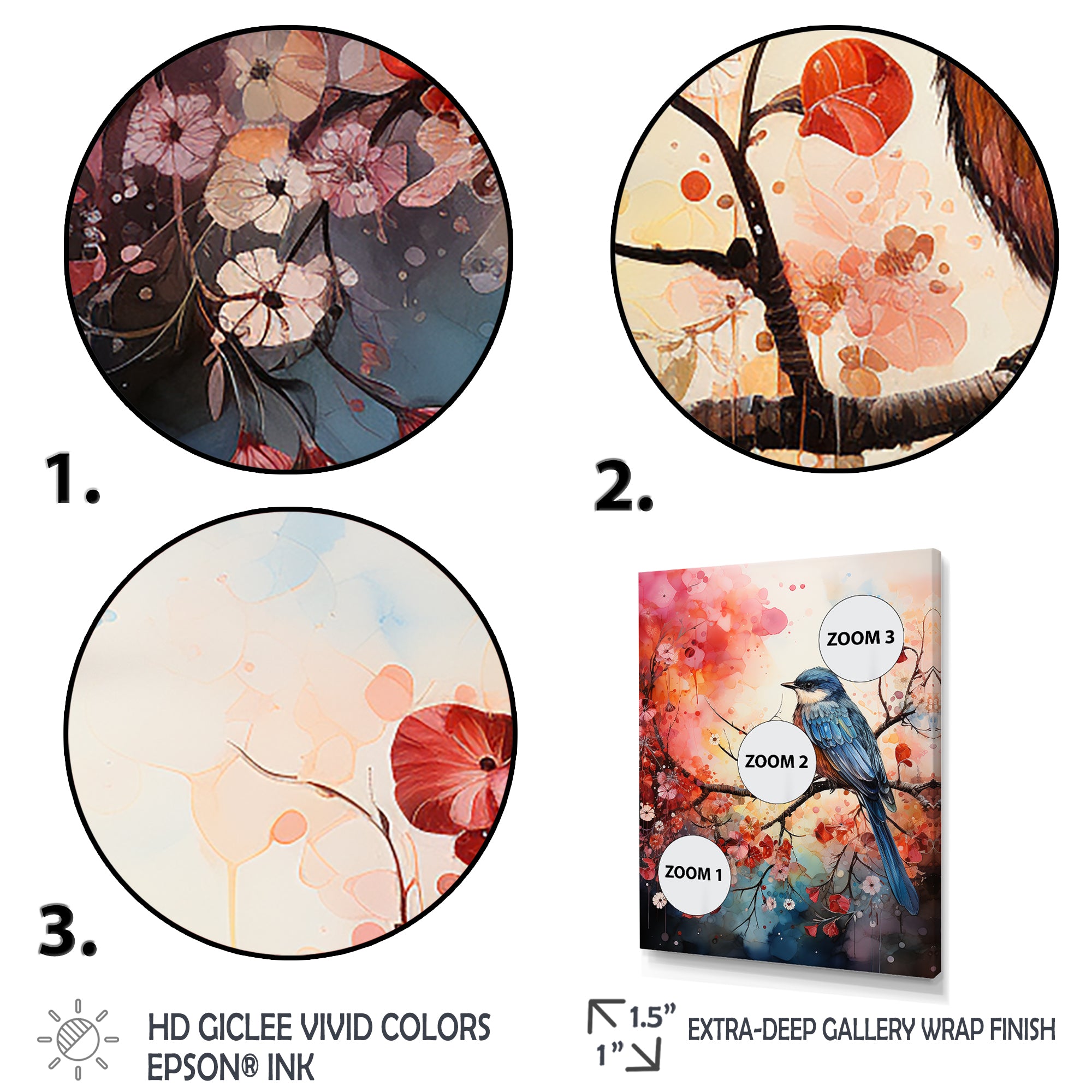 Pink Enchanted floral Botanicals with Eastern blue bird - Bird Floral Home Decor Art