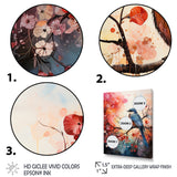 Pink Enchanted floral Botanicals with Eastern blue bird - Bird Floral Home Decor Art