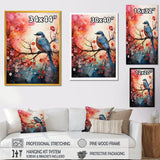 Pink Enchanted floral Botanicals with Eastern blue bird - Bird Floral Home Decor Art