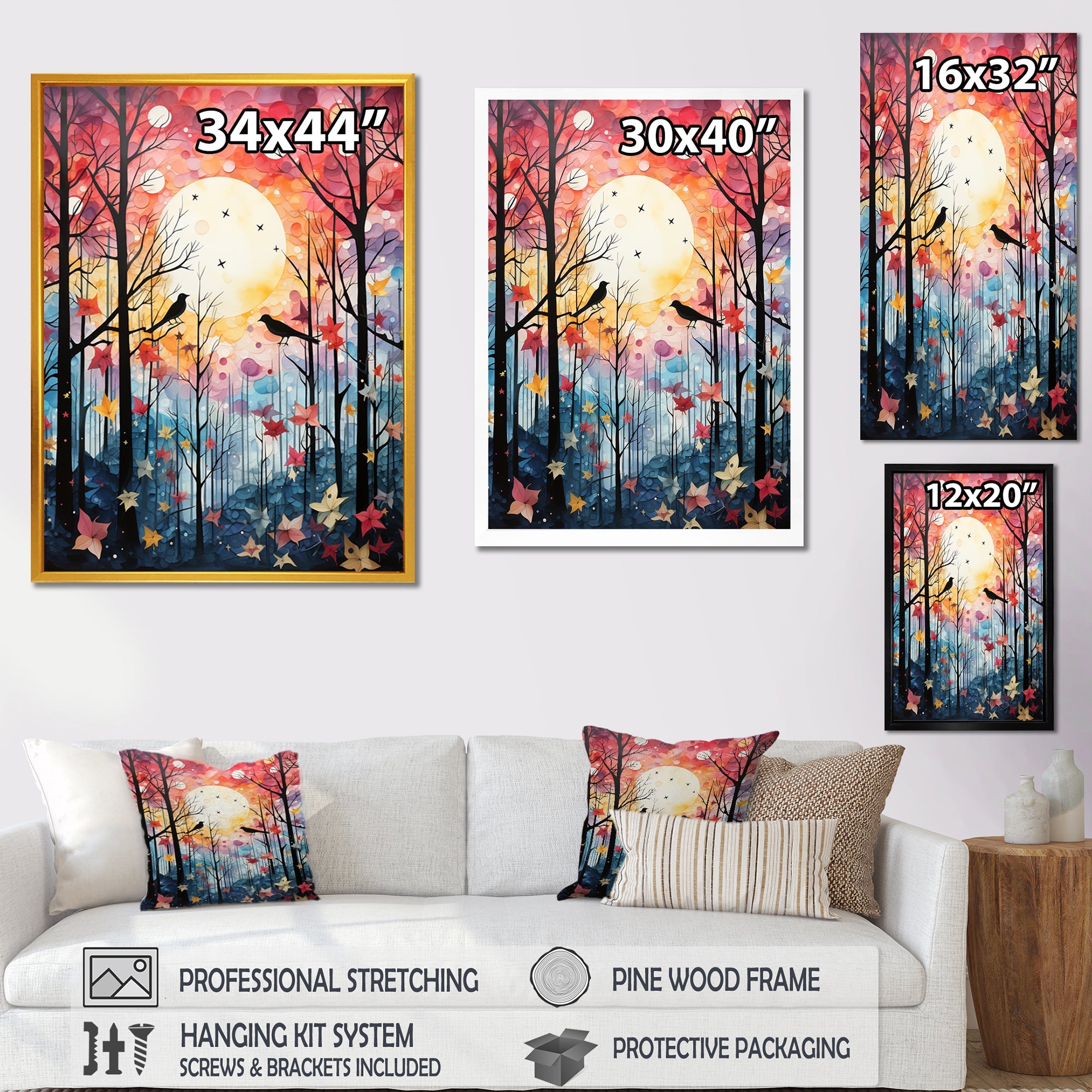 Pink Enchanted floral Botanicals with Eastern bluebird - Bird Floral Living Room Wall Art