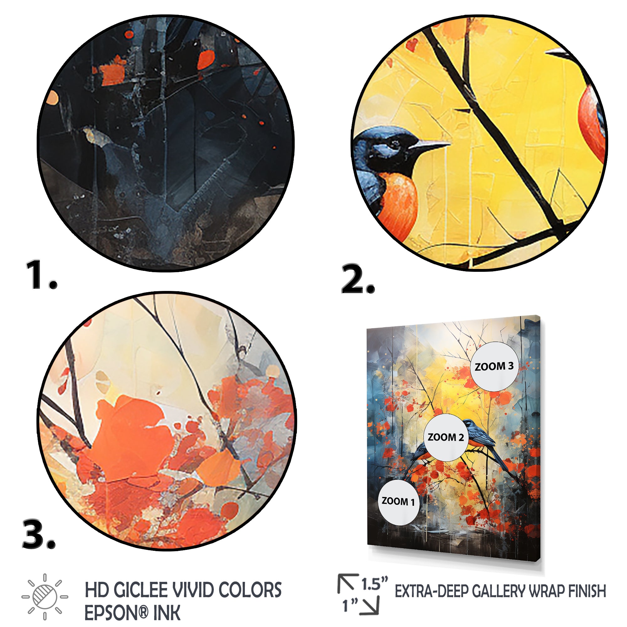 Blue and yellow forest with Eastern bluebird - Bird Floral Bedroom Wall Art