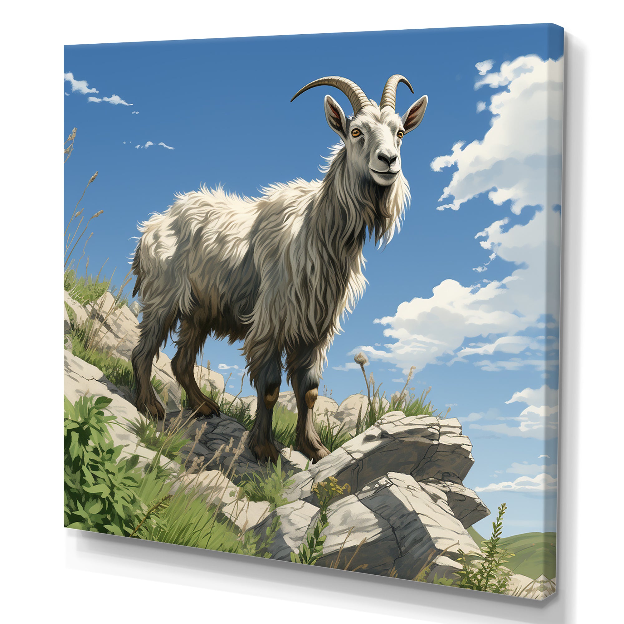 Mountain goat portrait adventure - Goat Framed Canvas Art