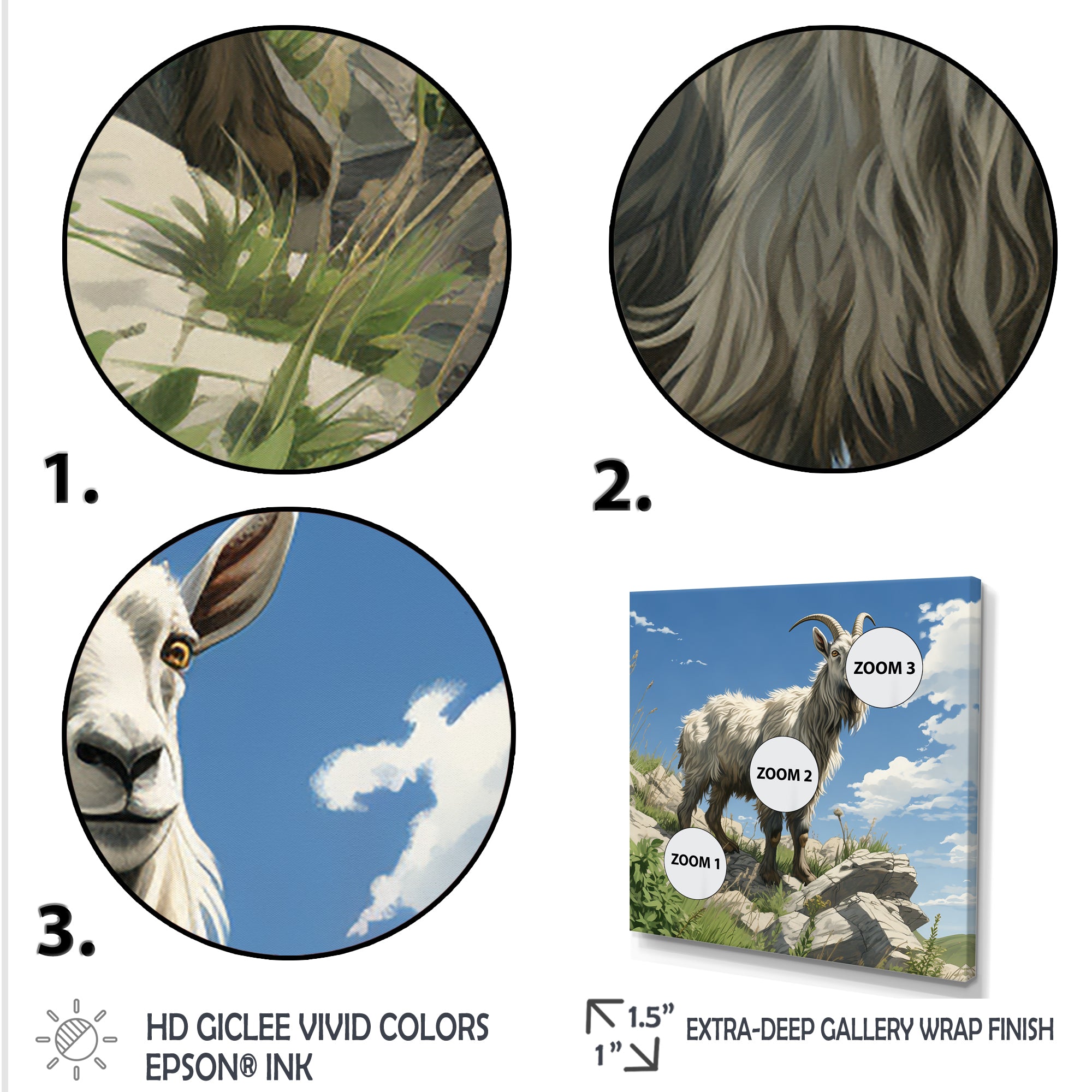 Mountain goat portrait adventure - Goat Framed Canvas Art