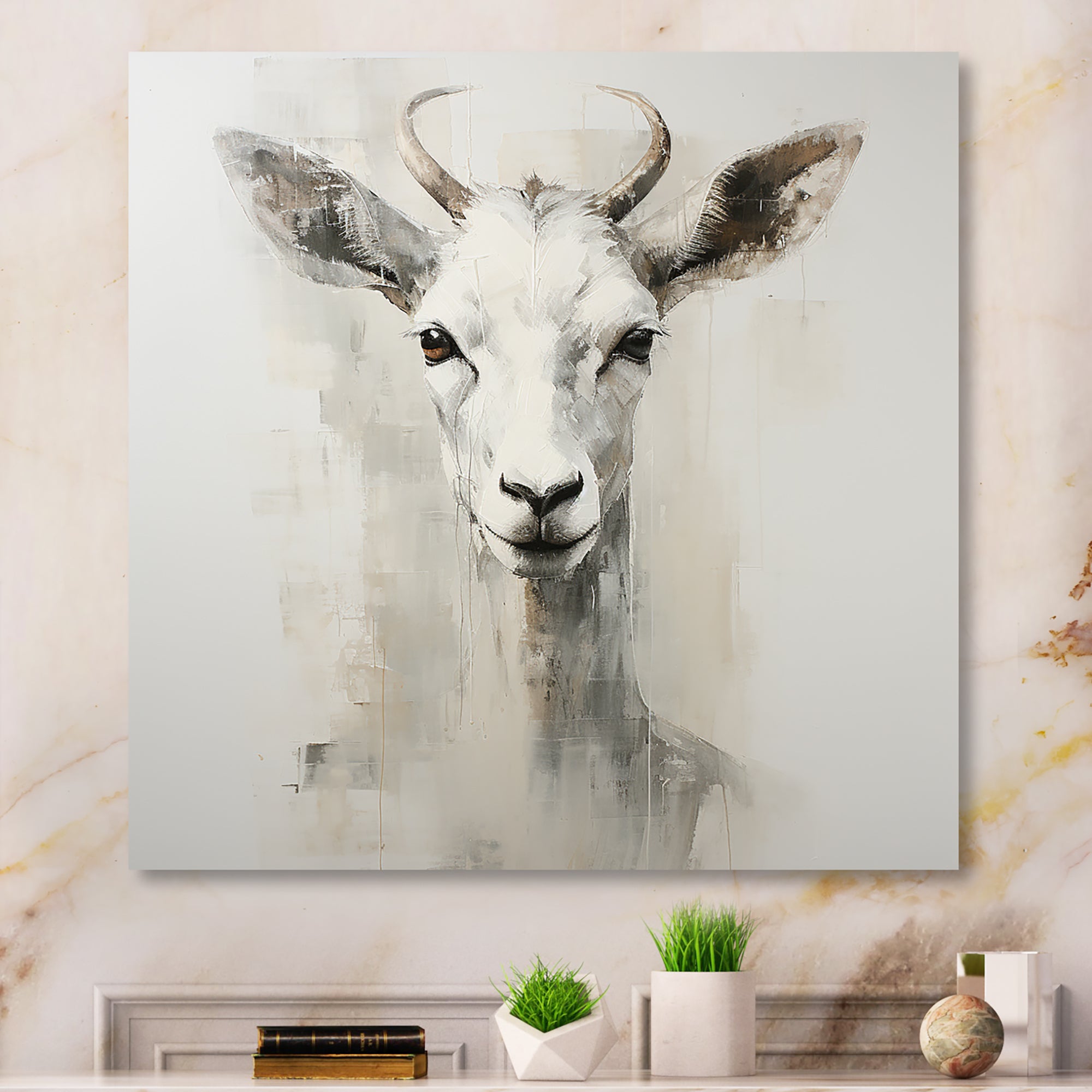 White Echoes of the Alpine goat portrait - Goat Large Canvas Wall Art