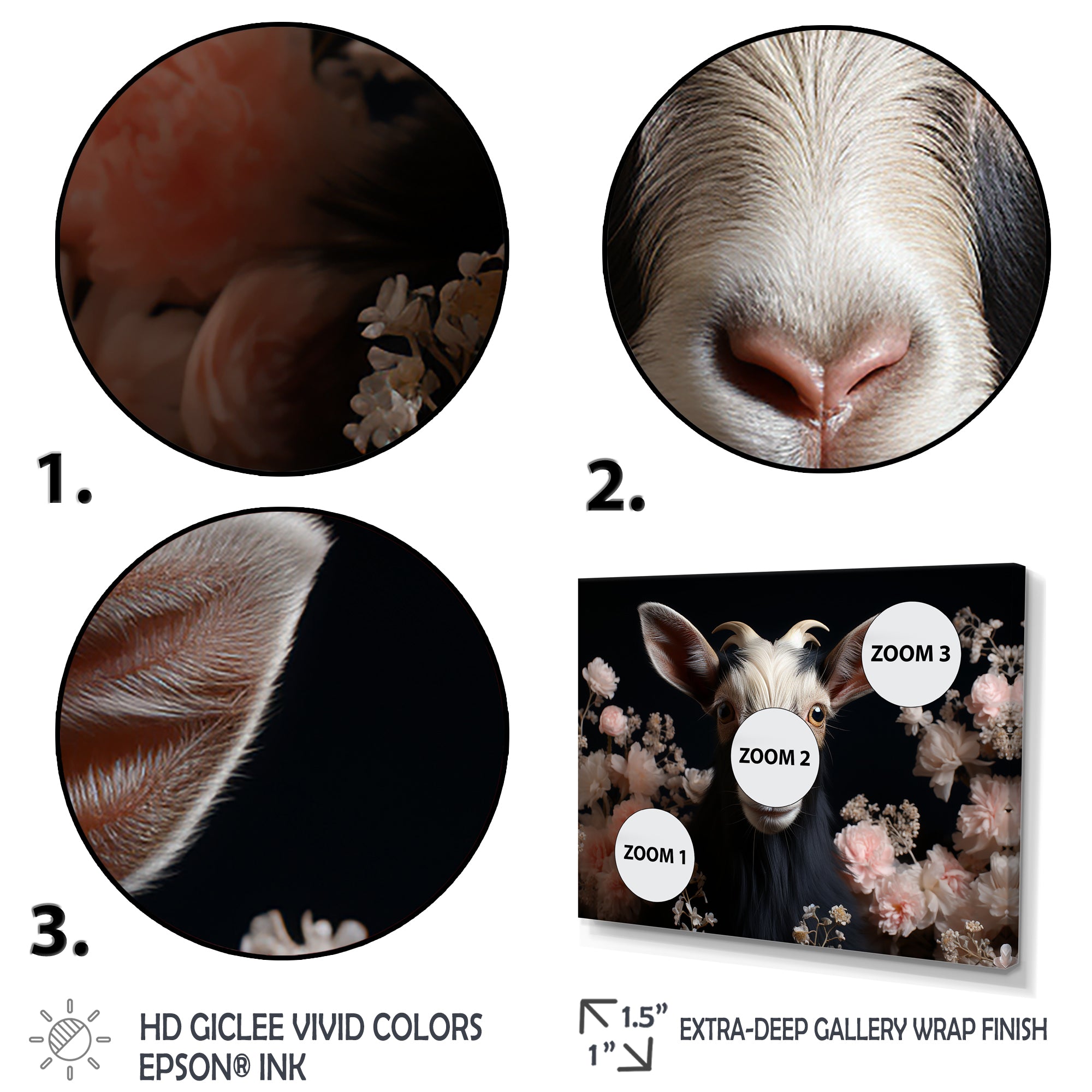 White and pink floral goat portrait - Goat Wall Art Prints