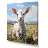Cute goat in the floral meadows - White Goat Wall Art