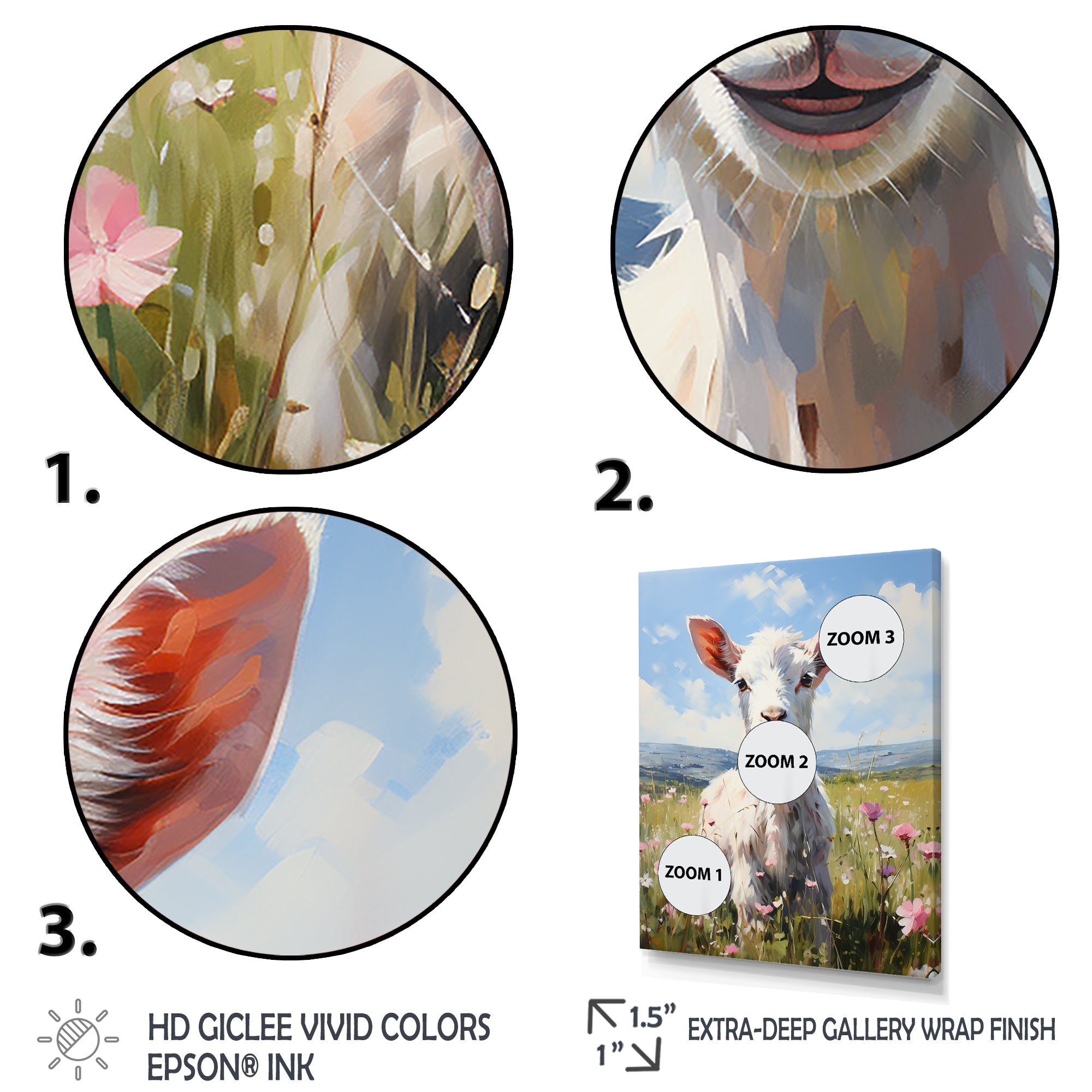 Cute goat in the floral meadows - White Goat Wall Art