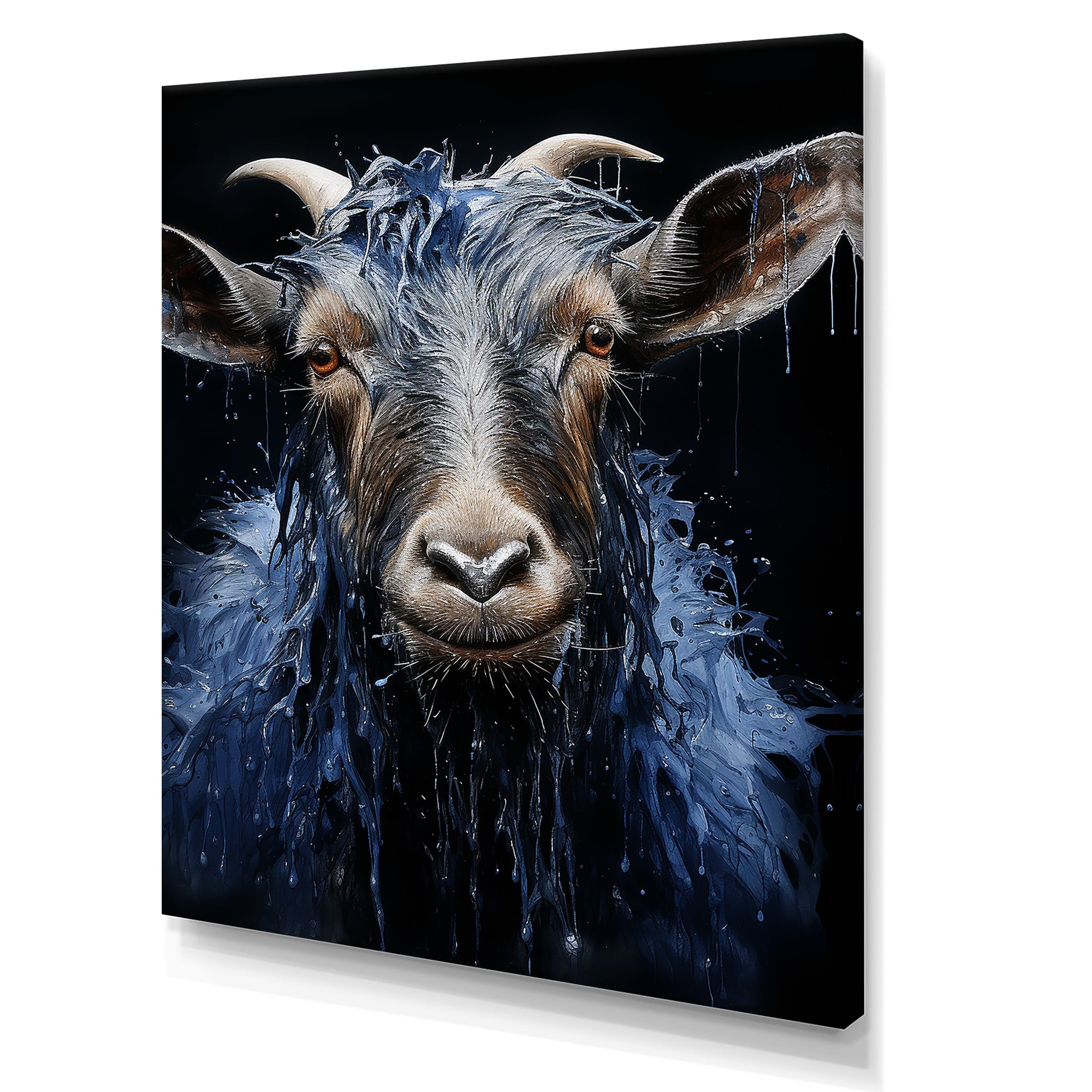 Blue celestial goat portrait - Goat Home Decor Art