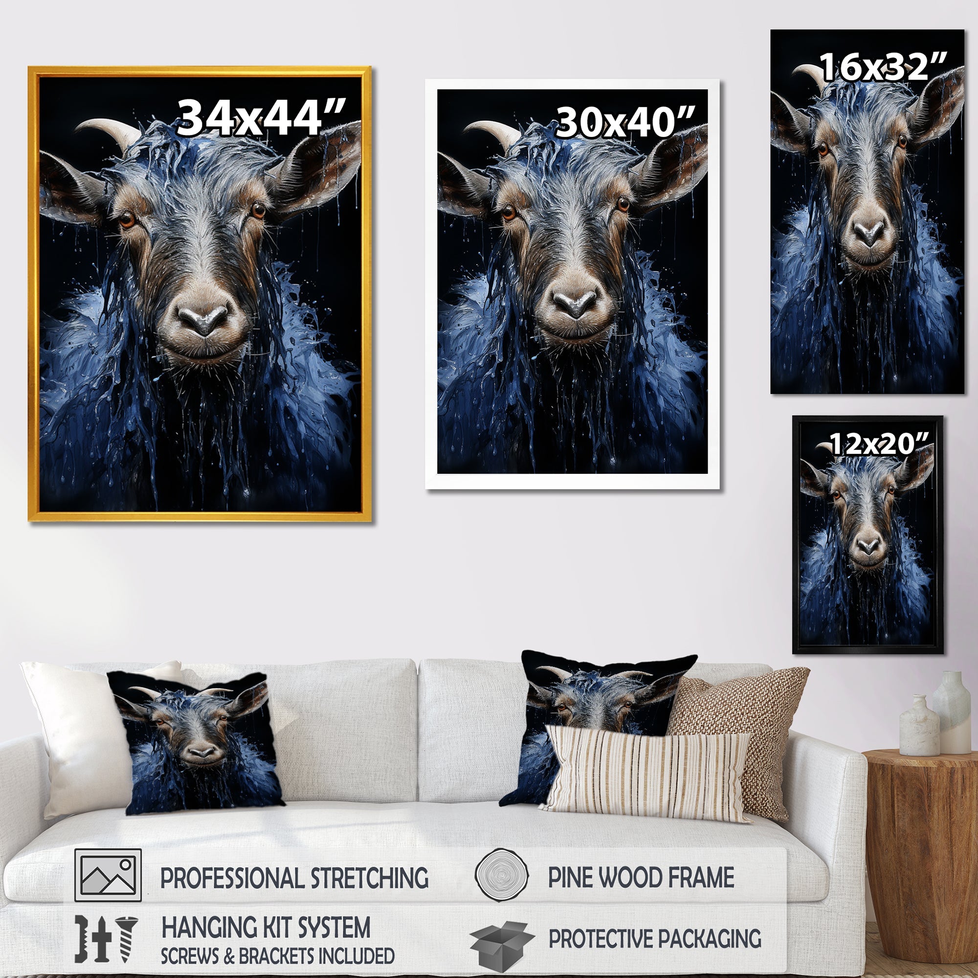 Blue celestial goat portrait - Goat Home Decor Art