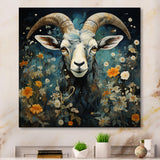 Blue and yellow goat blooms - Goat Living Room Wall Art