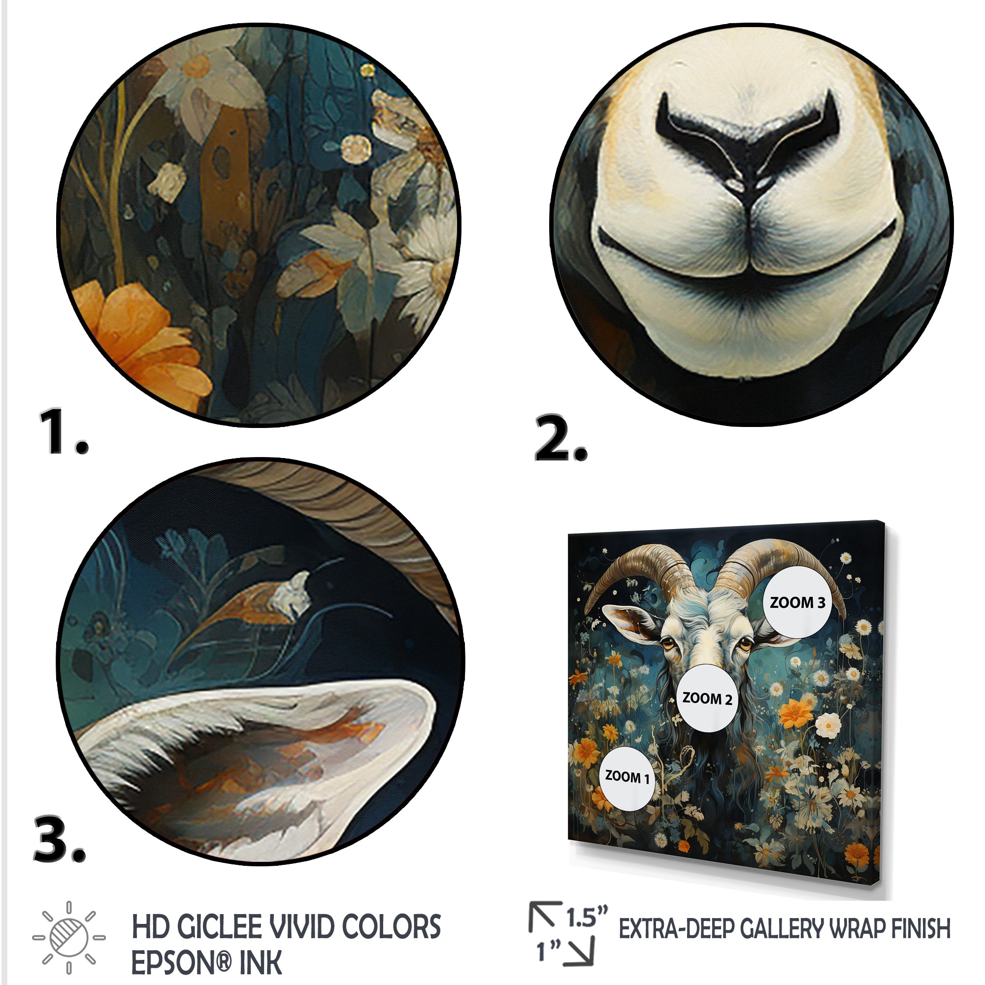 Blue and yellow goat blooms - Goat Living Room Wall Art