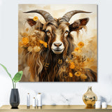 Yellow and brown Goat floral meadow - Goat Living Room Wall Art