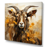Yellow and brown Goat floral meadow - Goat Living Room Wall Art