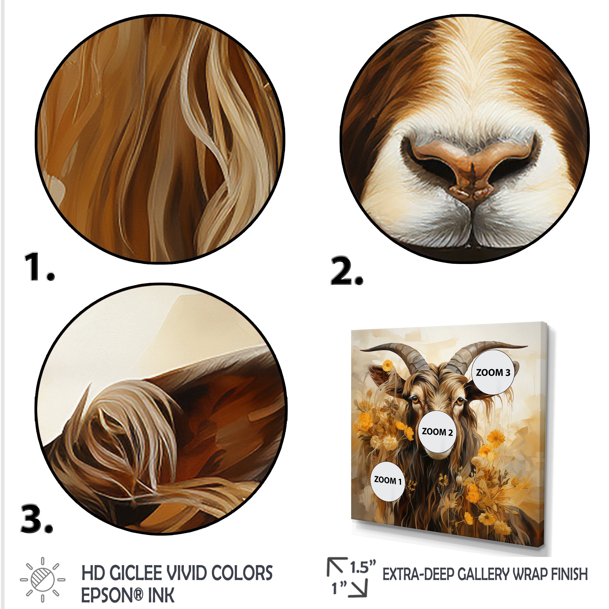 Yellow and brown Goat floral meadow - Goat Living Room Wall Art