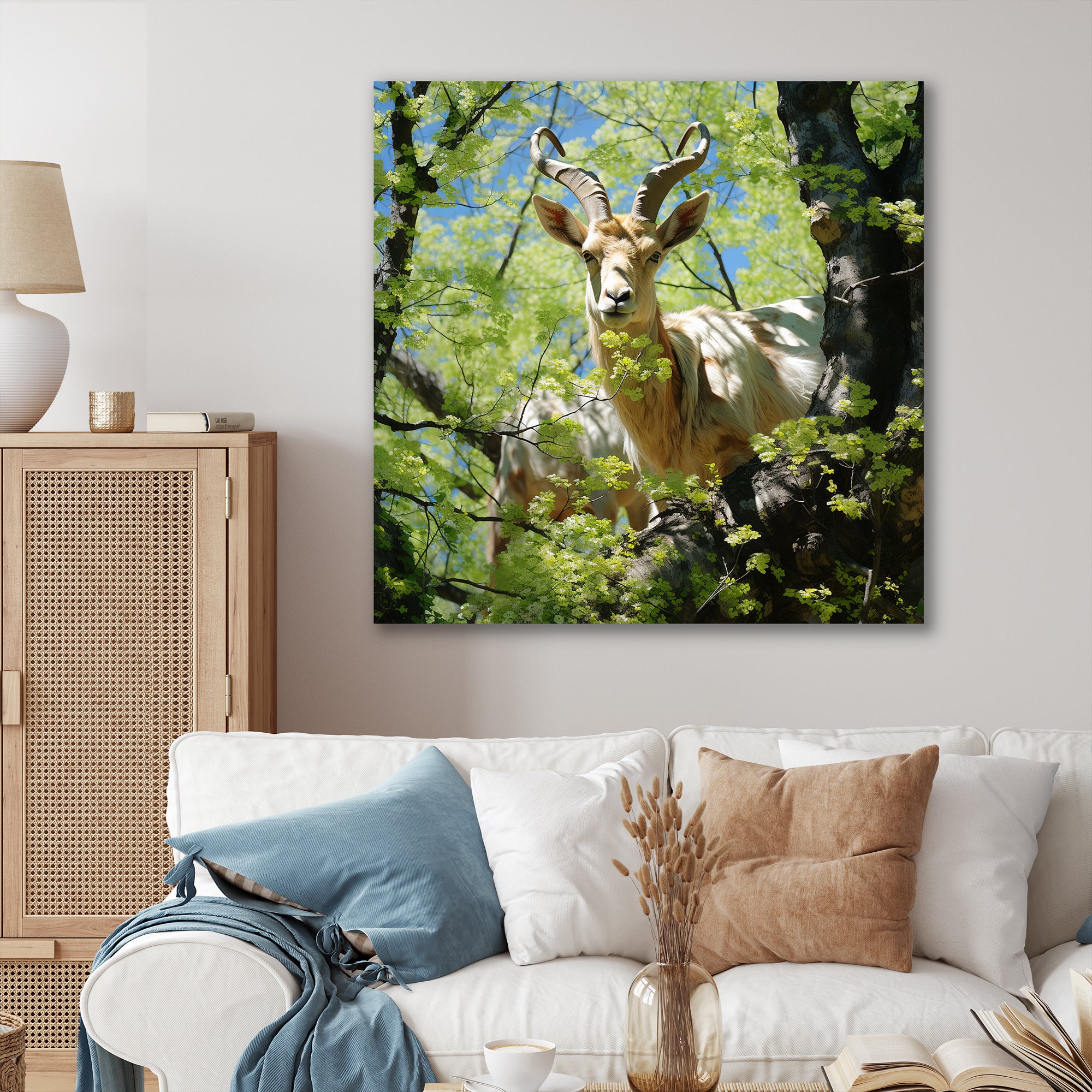 White Portrait of Pastoral Goat in forest - White Goat Wall Art