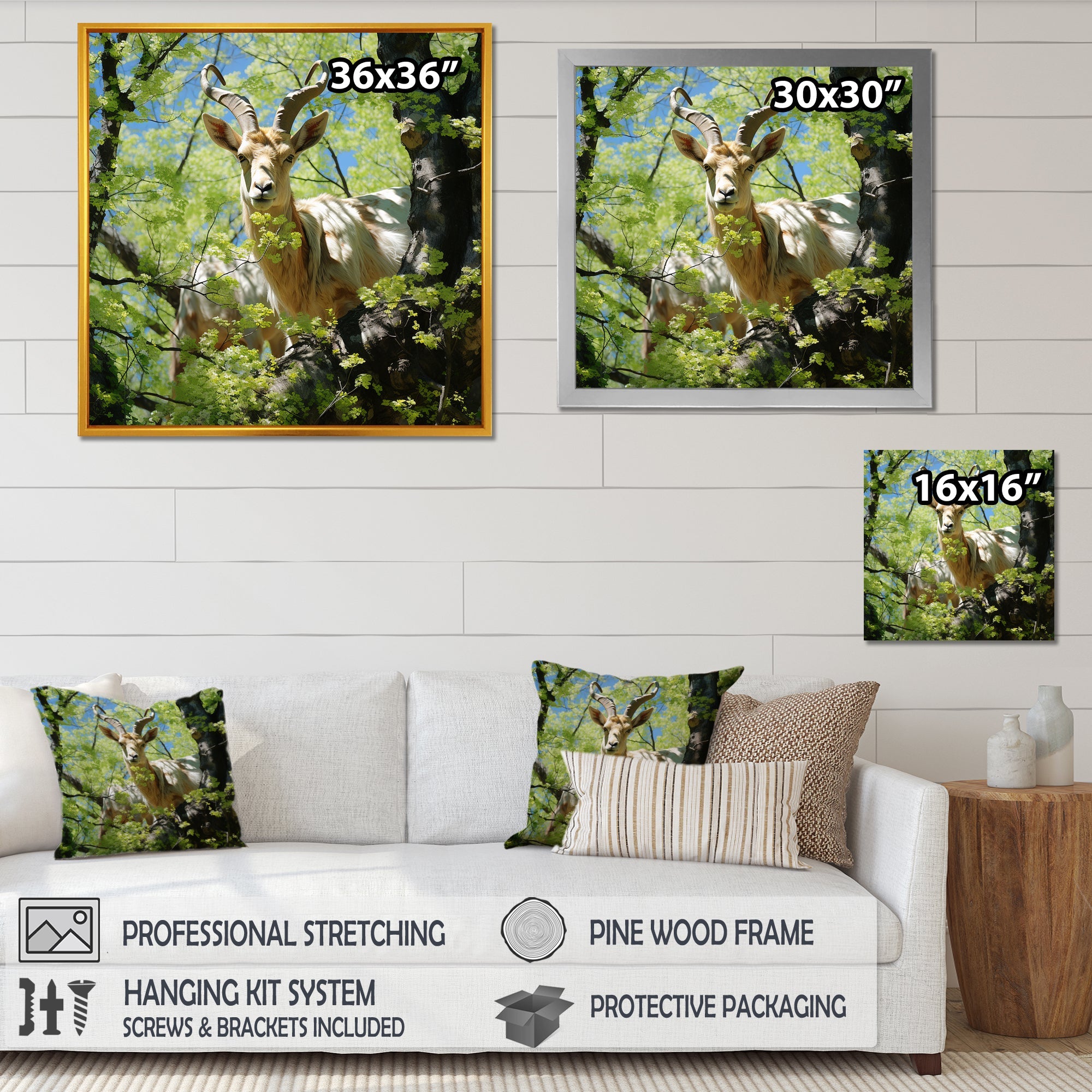 White Portrait of Pastoral Goat in forest - White Goat Wall Art