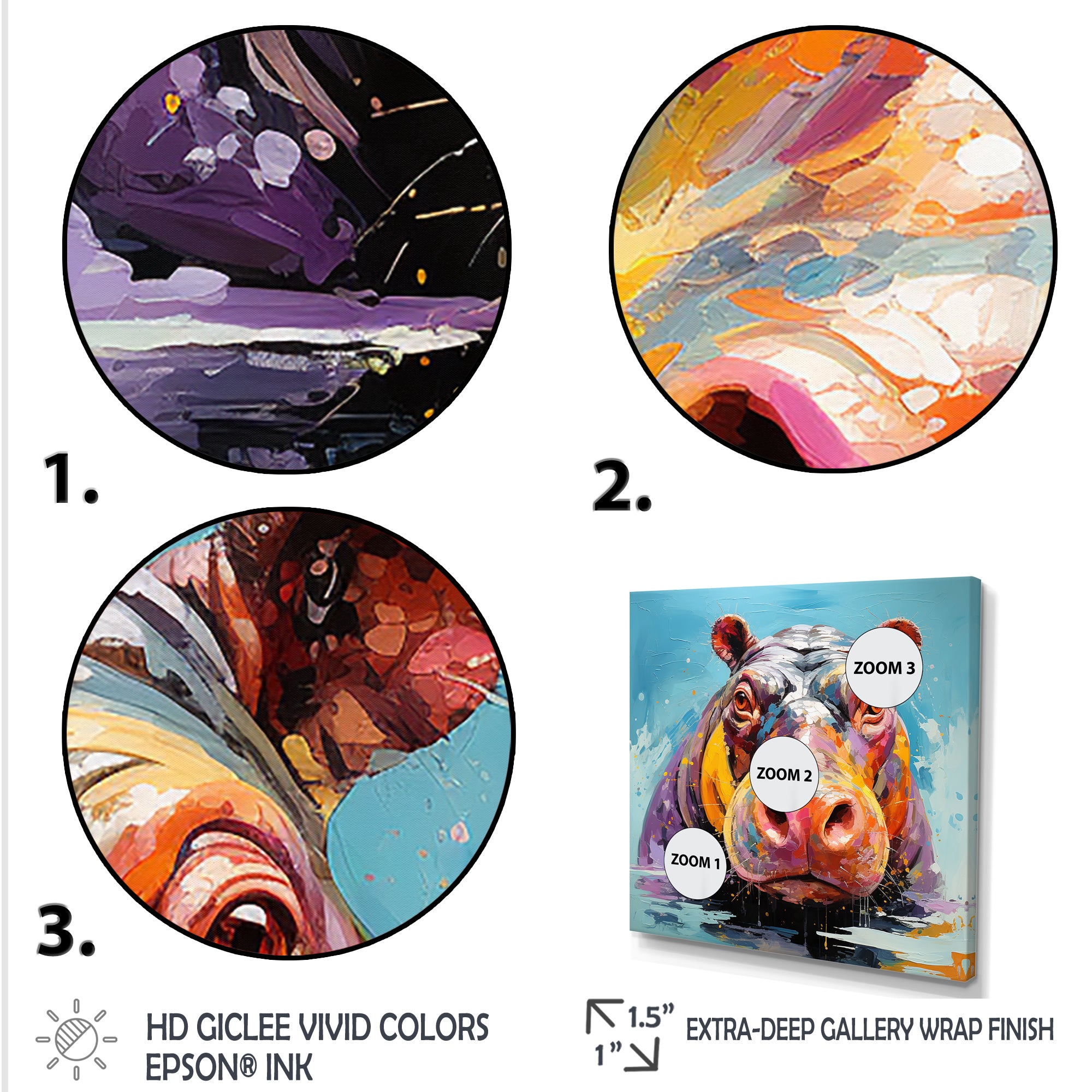 Blue Colorful Hippo harmony - Hippopotamus Framed Canvas Art