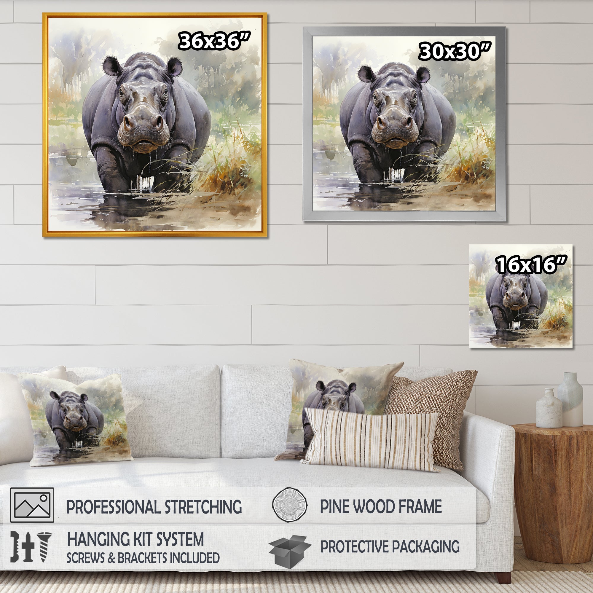 Grey Serene Hippo Majesty - Hippopotamus Home Decor Art