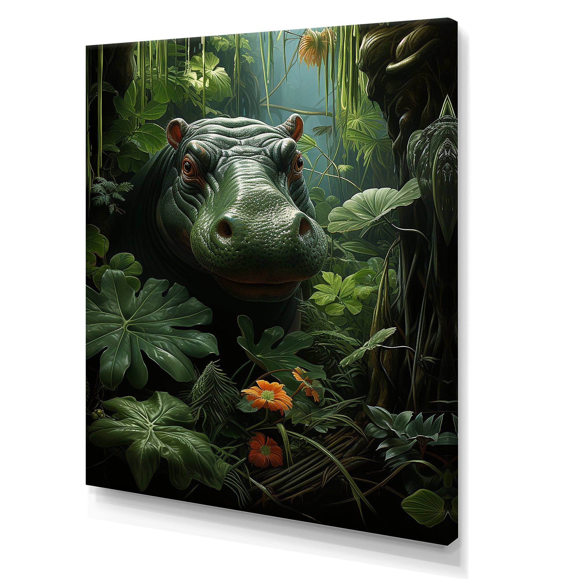 Green Vibrant Hippo Portrait - Hippopotamus Wall Art Prints