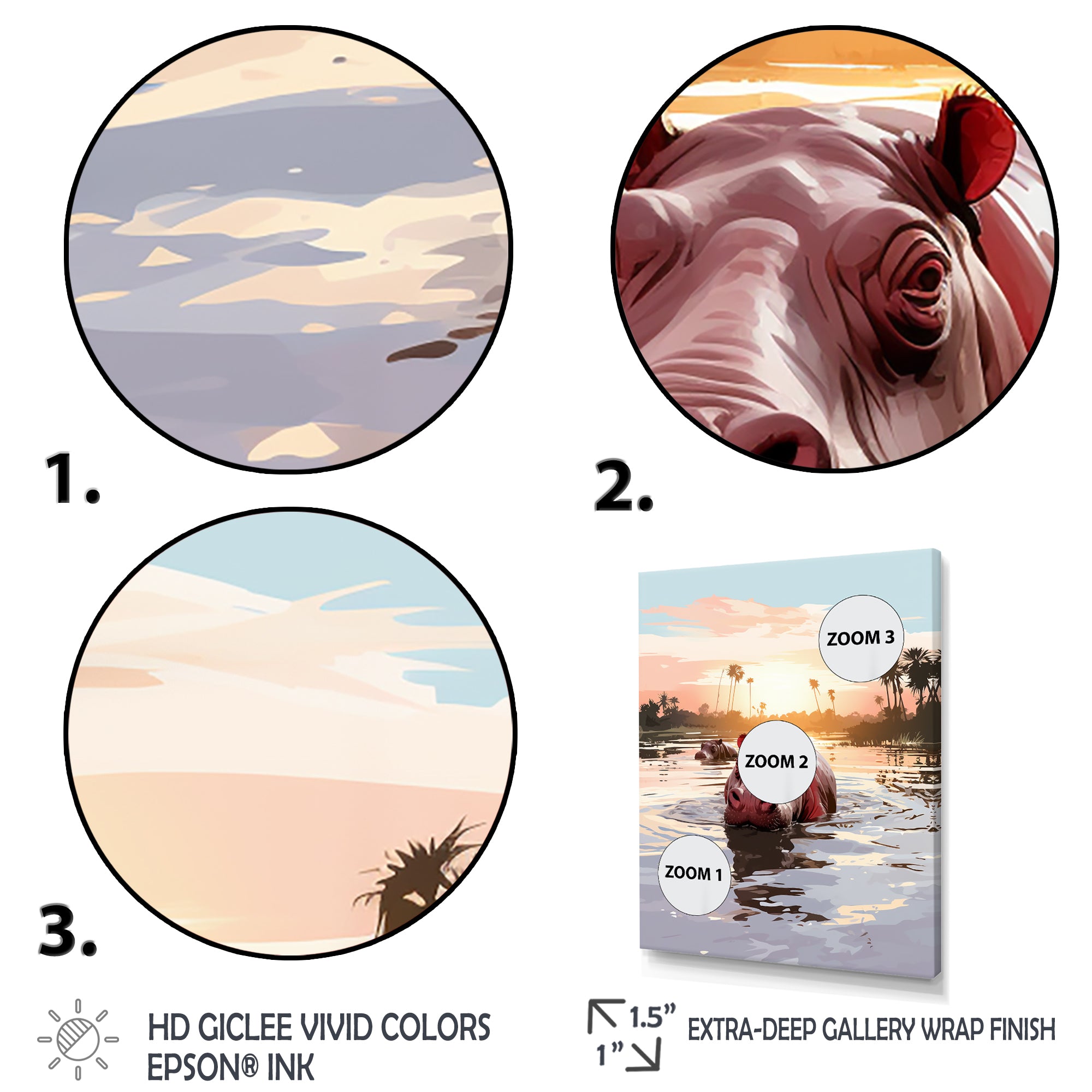Grey Silhouetted Safari Hippo - Hippopotamus Home Decor Art