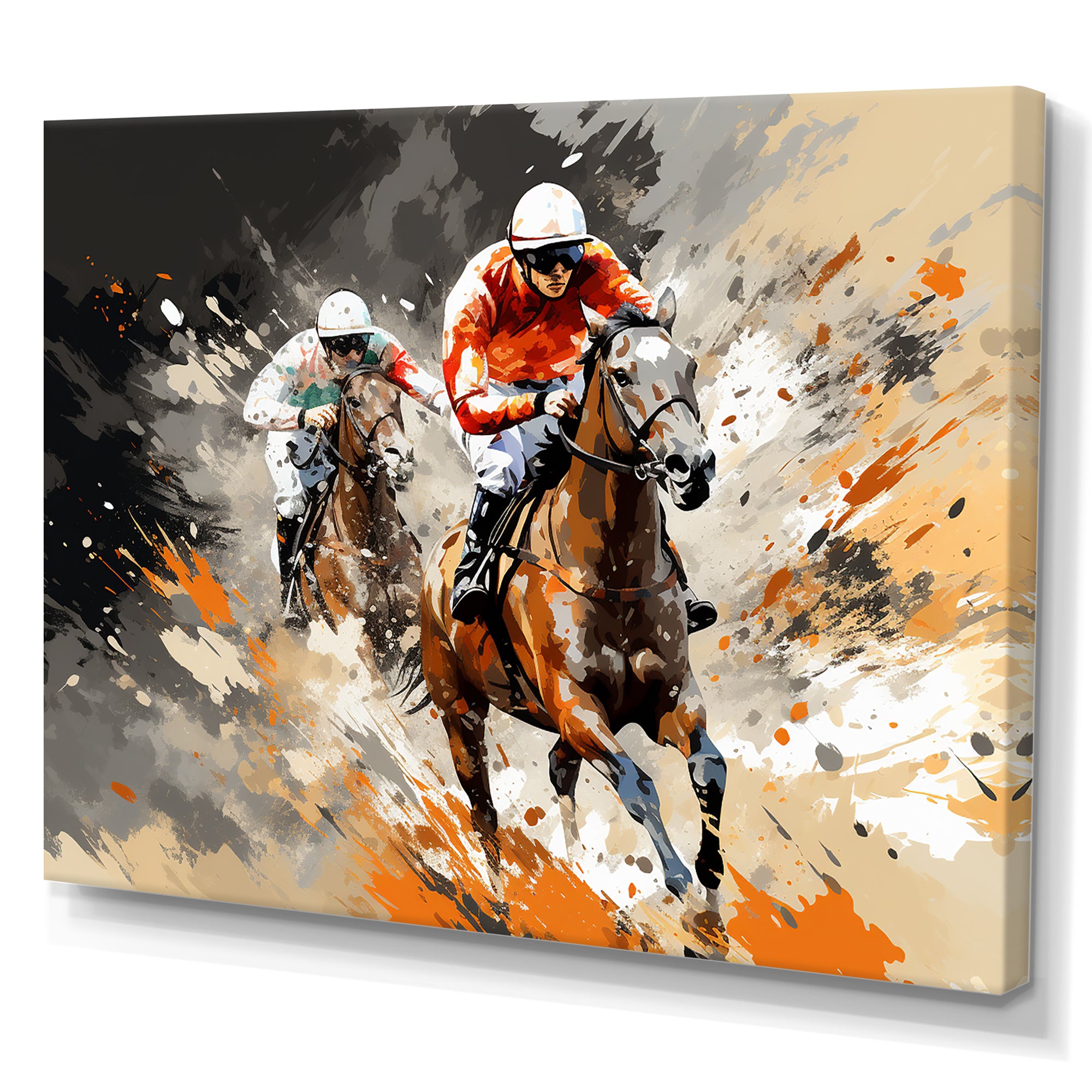 Brown Horse Racing Frenzy - Horse Racing Canvas Wall Art