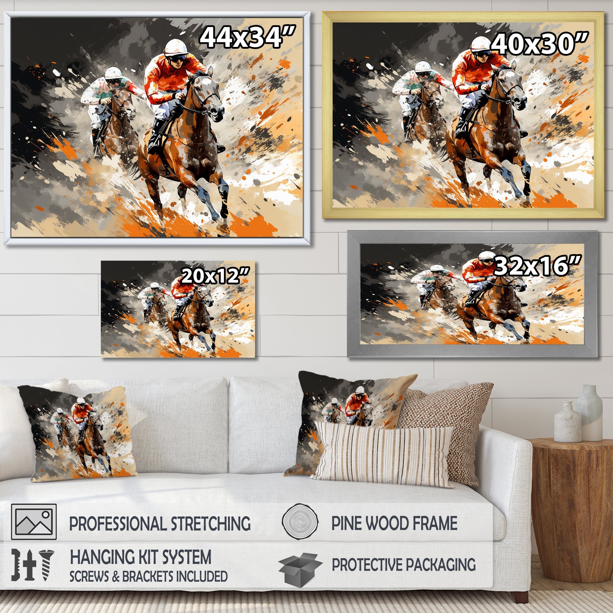 Brown Horse Racing Frenzy - Horse Racing Canvas Wall Art