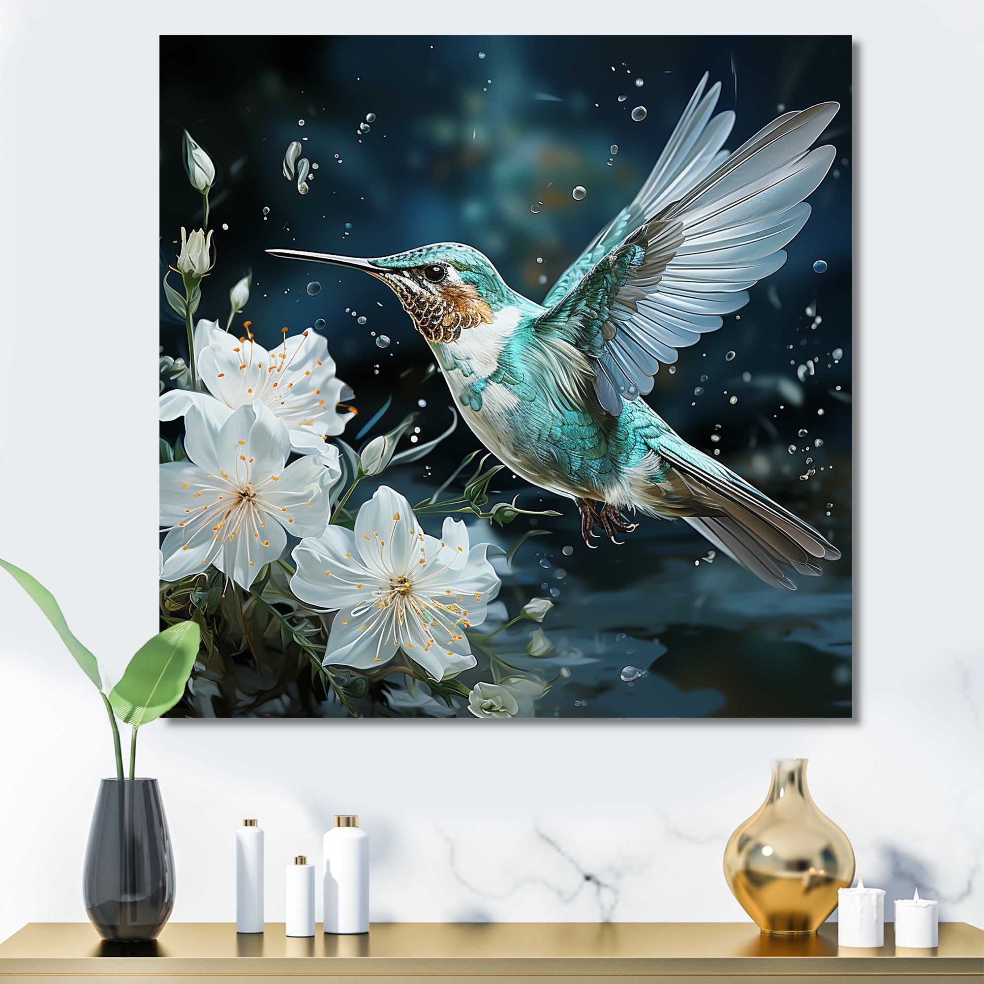 Green floral dancing Hummingbird - Hummingbird Wall Decor