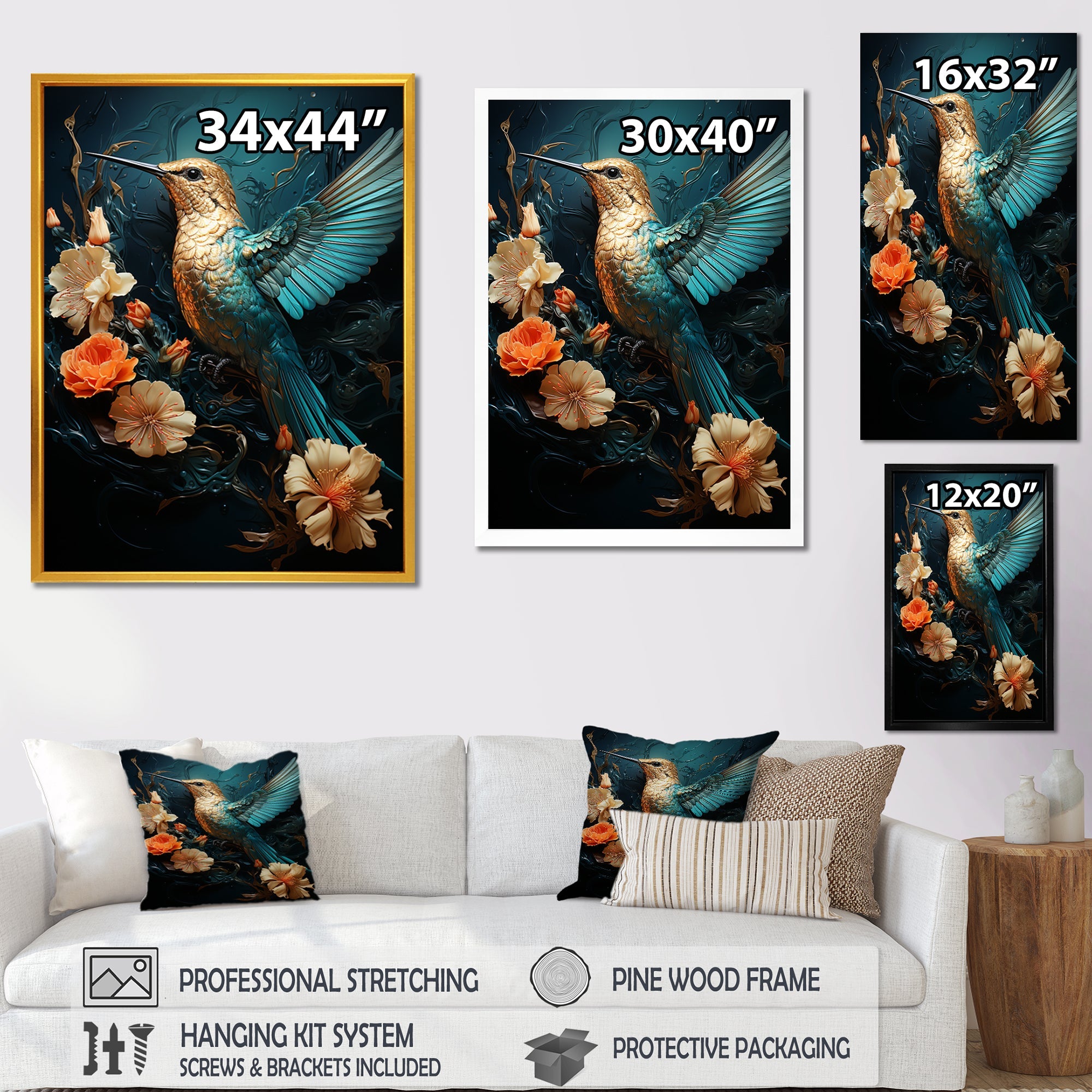 Blue Essence of Emerald Hummingbird - Hummingbird Wall Art Prints