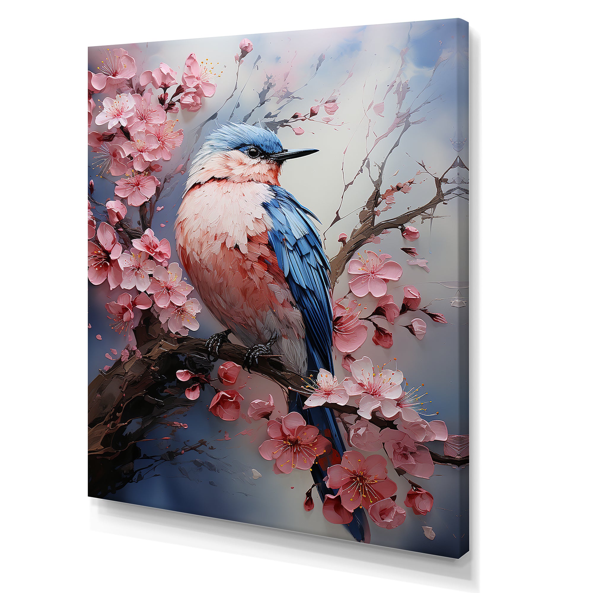 Blue bird among florals - Bird Home Decor Art