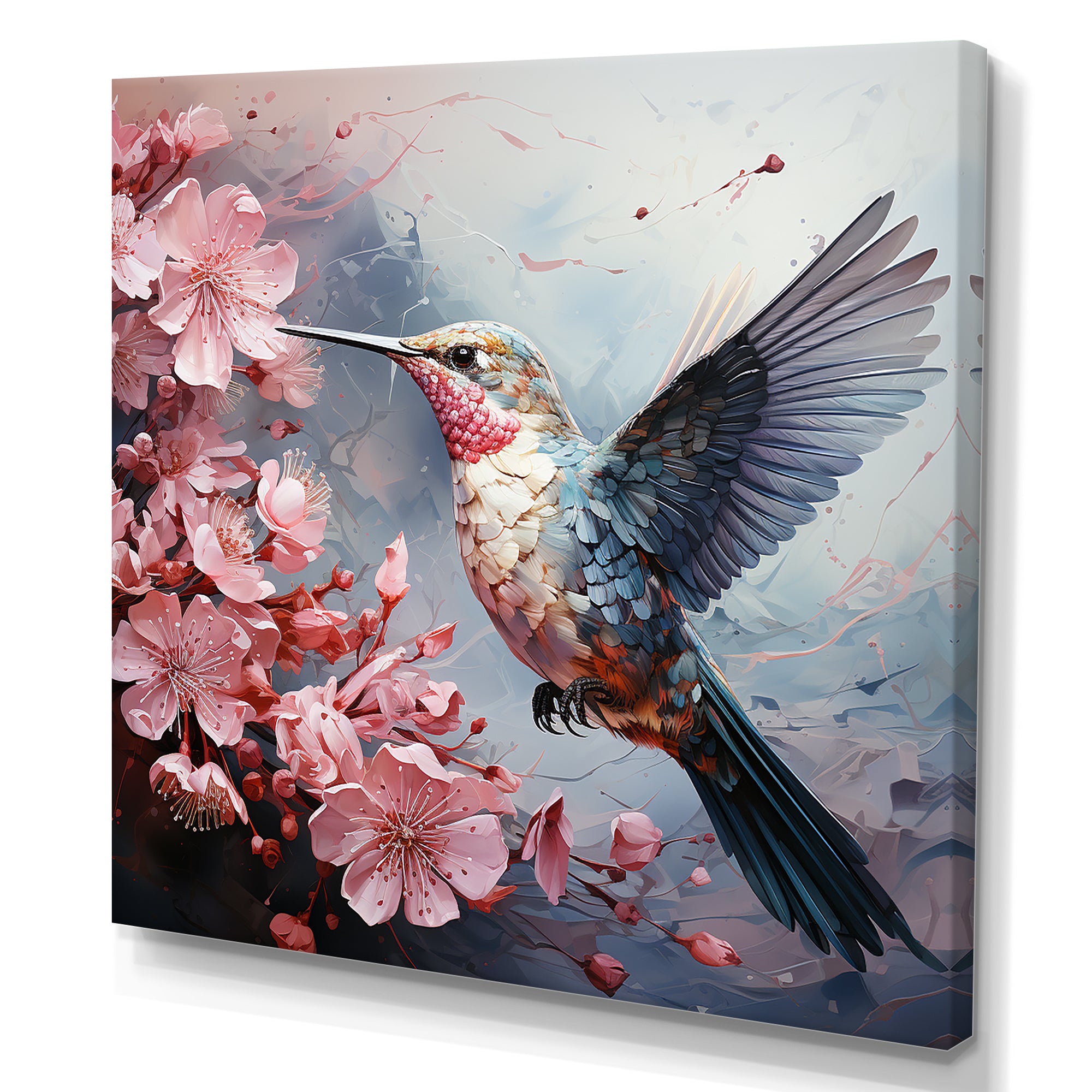 Floral Flight hummingbird - Hummingbird Living Room Wall Art