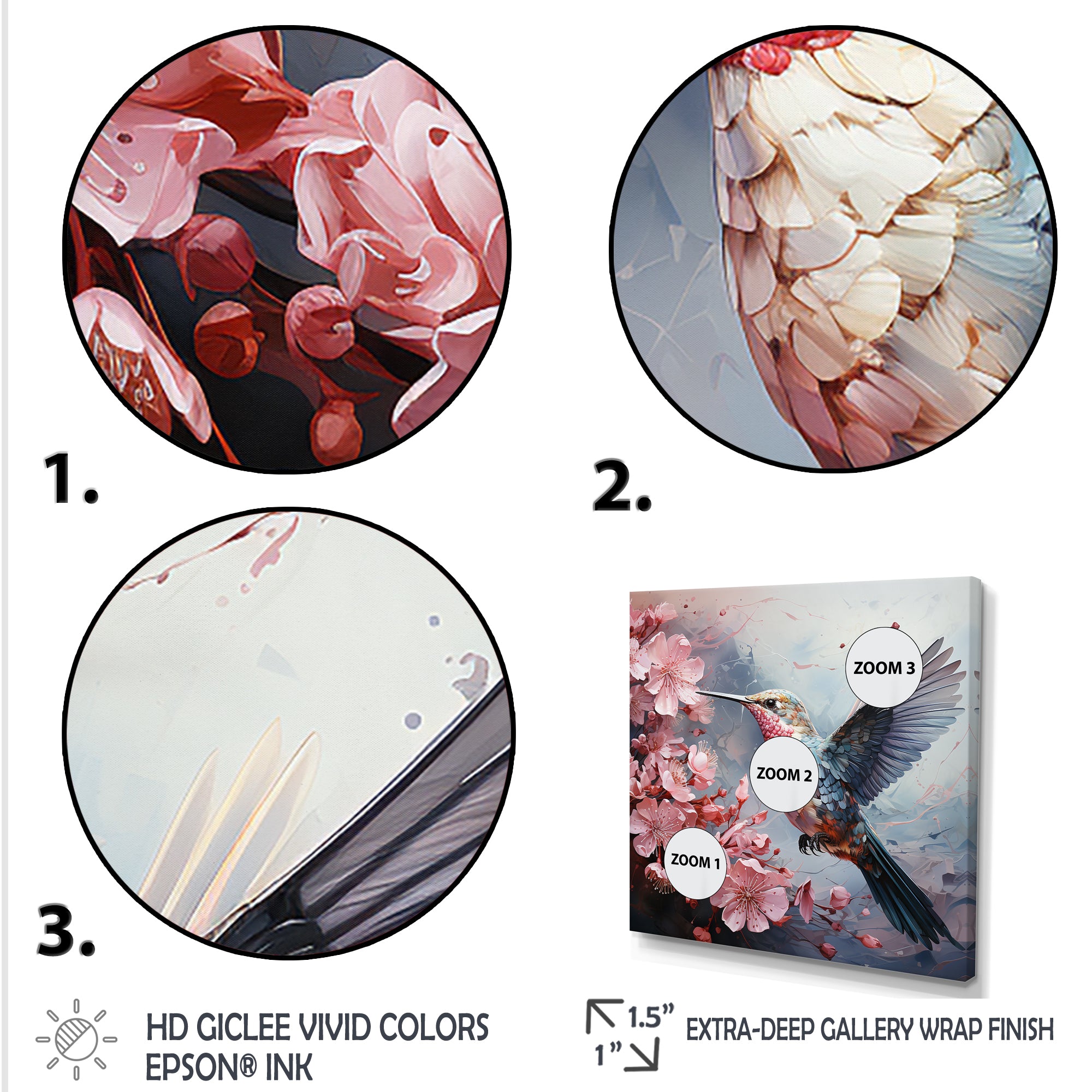 Floral Flight hummingbird - Hummingbird Living Room Wall Art