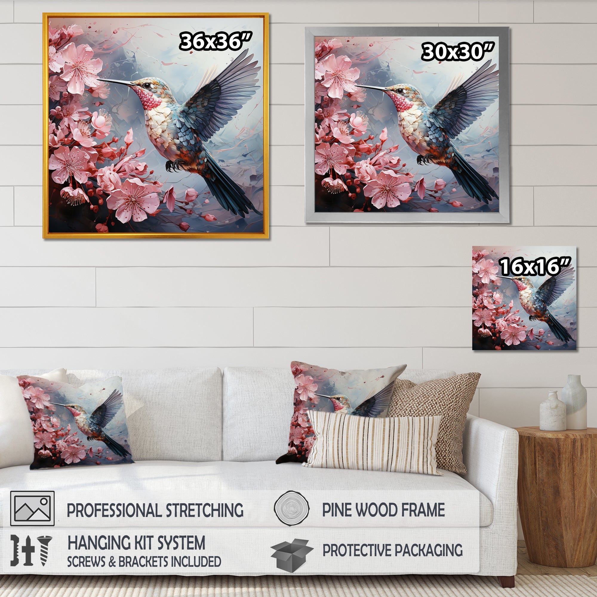 Floral Flight hummingbird - Hummingbird Living Room Wall Art